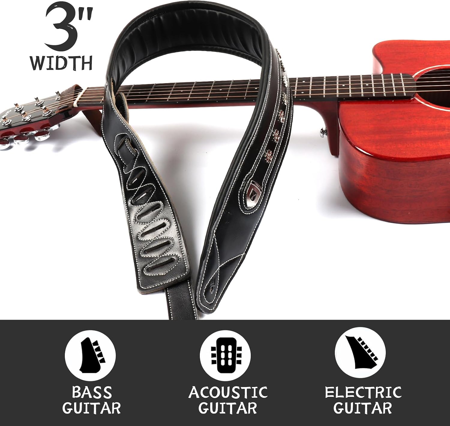 CORREA DE GUITARRA BORGBAR CUERO AJUSTABLE PARA GUITARRA ACÚSTICA, ELÉCTRICA Y BAJO - 5