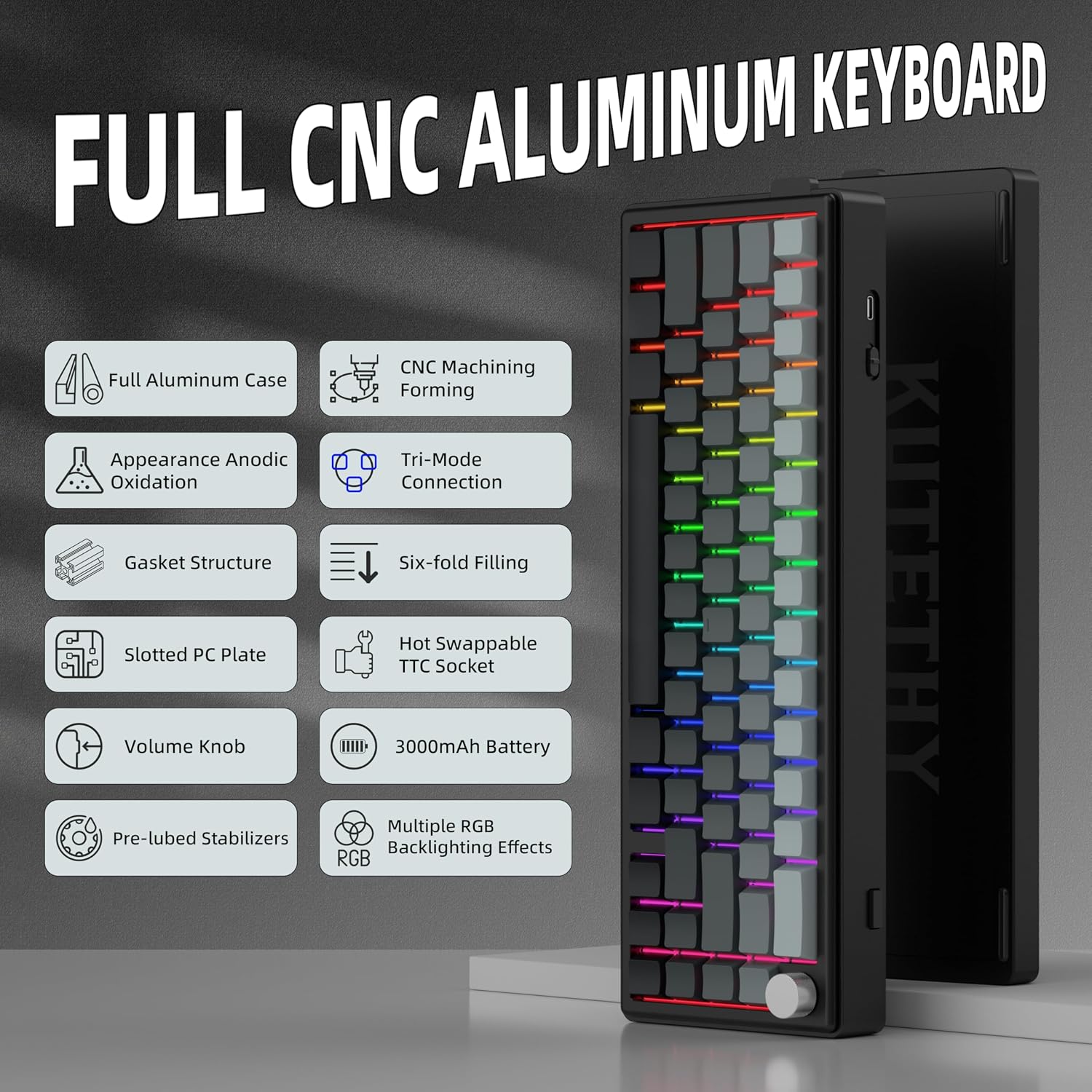 TECLADO MECÁNICO INALÁMBRICO 65% ZHOUWANG ALUMINIO BLANCO CON CONEXIÓN BLUETOOTH - 3