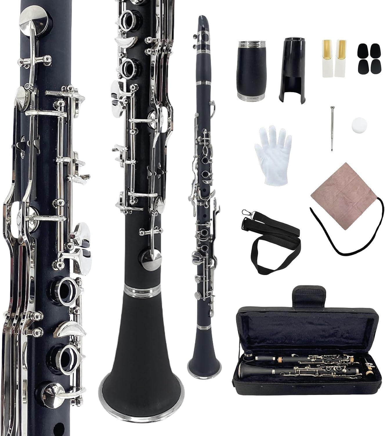 CLARINETE G YOUNGMONIC ÉBANO CON LLAVES NIQUELADAS KIT COMPLETO PARA PRINCIPIANTES - 1