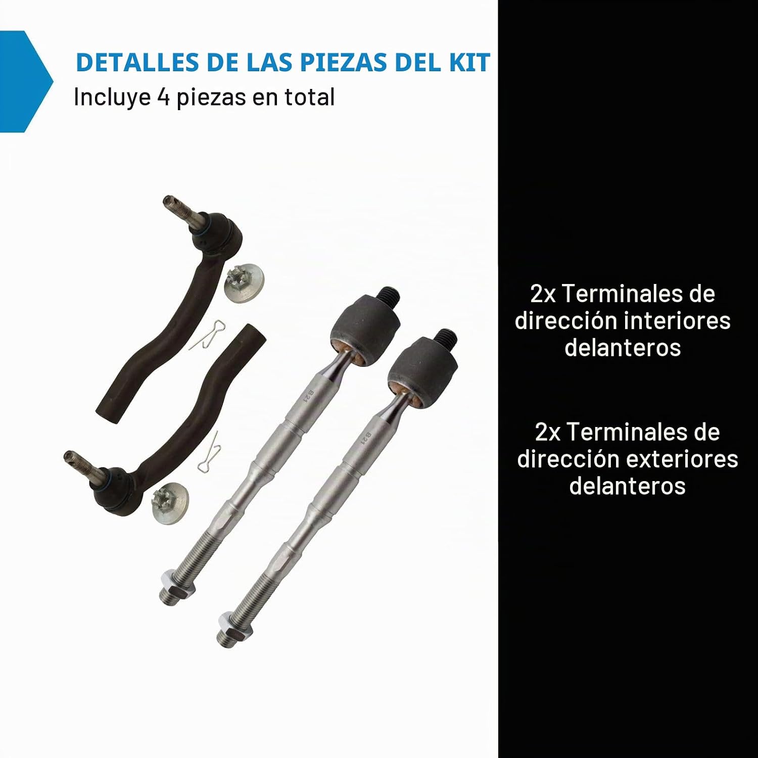 JUEGO DE BARRAS DE DIRECCIÓN TRQ DELANTERA INTERIOR Y EXTERIOR 4 PIEZAS - 2