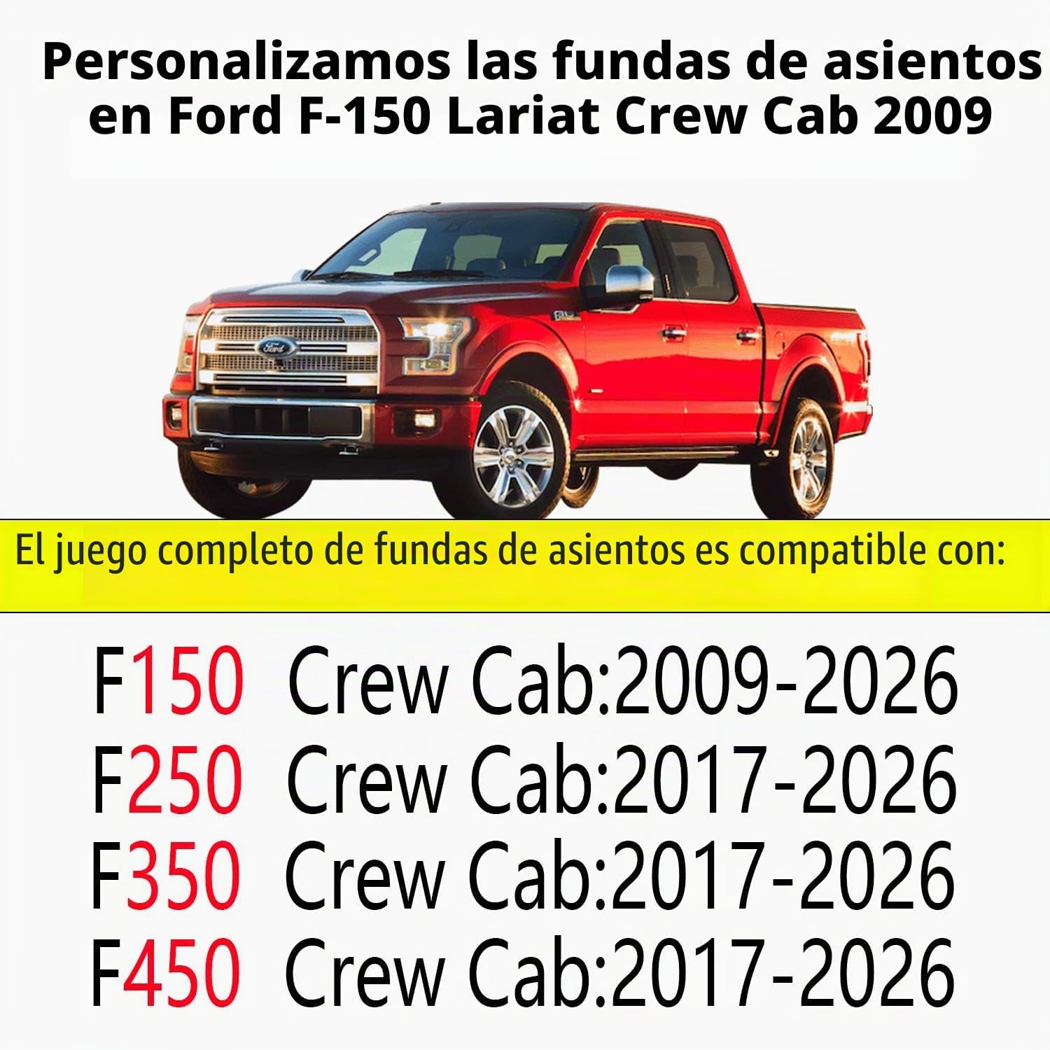 FUNDA DE ASIENTO TRASERO AIERXUAN PARA FORD F150 F250 F350 F450 NEGRO Y ROJO - 3