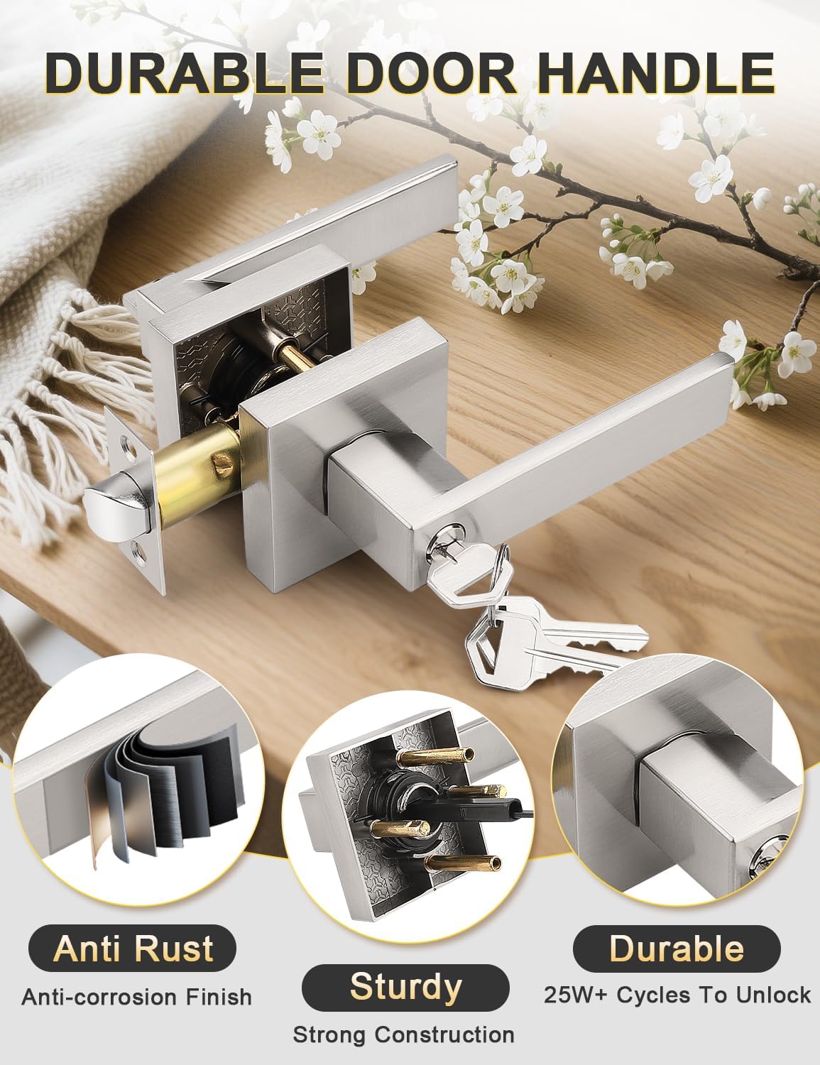 MANIJA PARA PUERTA TINEWA ENTRADA CON LLAVE NÍQUEL CEPILLADO PACK 2 UNIDADES - 4