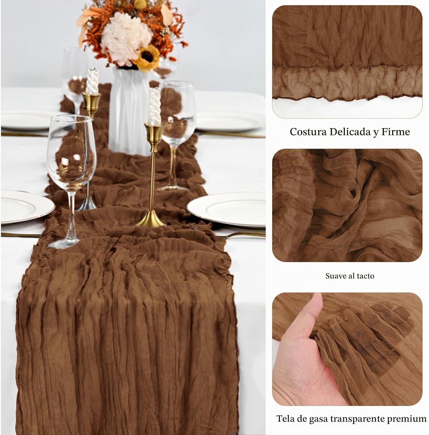 CAMINO DE MESA CHEESECLOTH MARRÓN 20 PIEZAS 120 PULGADAS - 3