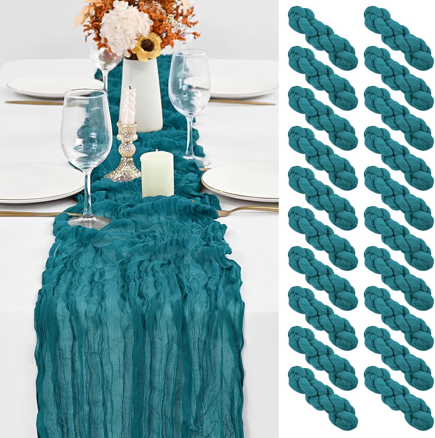 CAMINO DE MESA CHEESECLOTH TURQUESA 20 PIEZAS 120 PULGADAS - 1