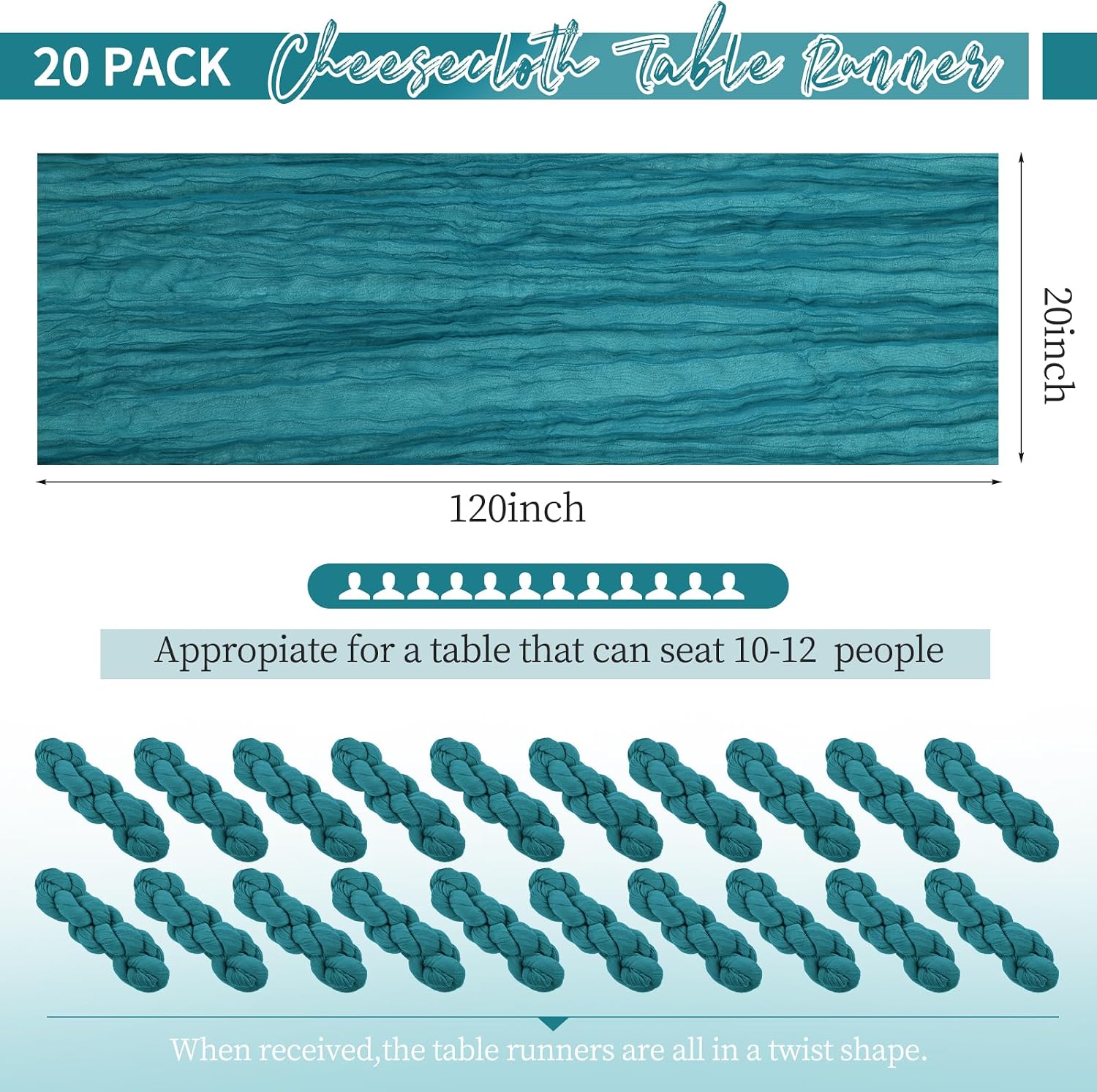 CAMINO DE MESA CHEESECLOTH TURQUESA 20 PIEZAS 120 PULGADAS - 2