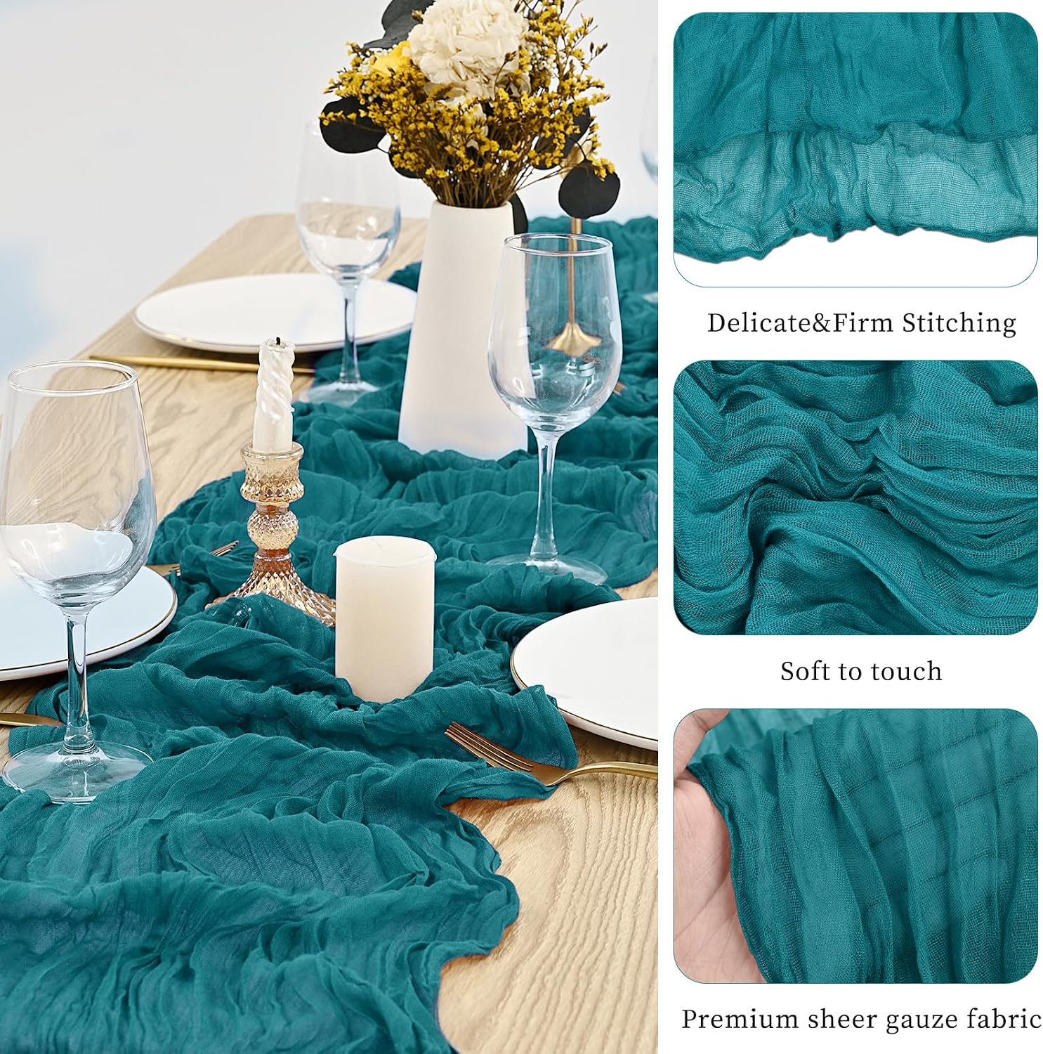 CAMINO DE MESA CHEESECLOTH TURQUESA 20 PIEZAS 120 PULGADAS - 4