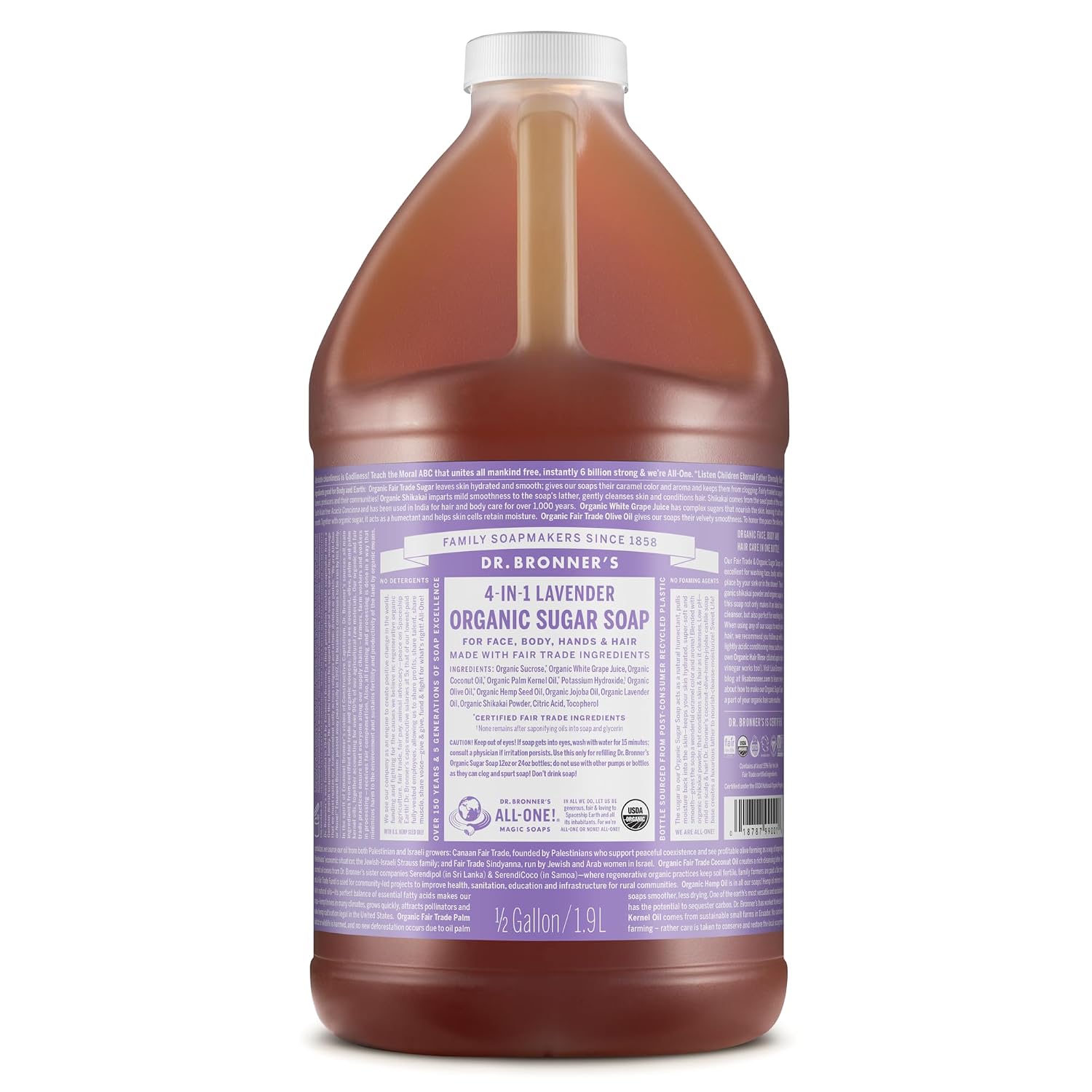 JABÓN LÍQUIDO DR. BRONNER'S ORGANIC SUGAR SOAP LAVANDA 64 OZ - 1