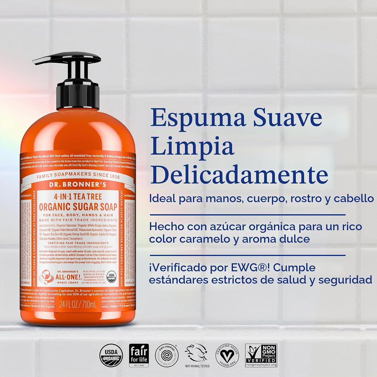 JABÓN LÍQUIDO DR. BRONNER'S ORGANIC SUGAR SOAP ÁRBOL DE TÉ 64 OZ - 2