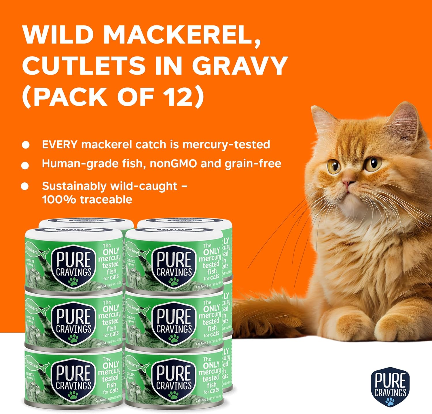 ALIMENTO HÚMEDO PURE CRAVINGS PARA GATOS FILETES DE CABALLA EN SALSA, PACK DE 12 LATAS - 2