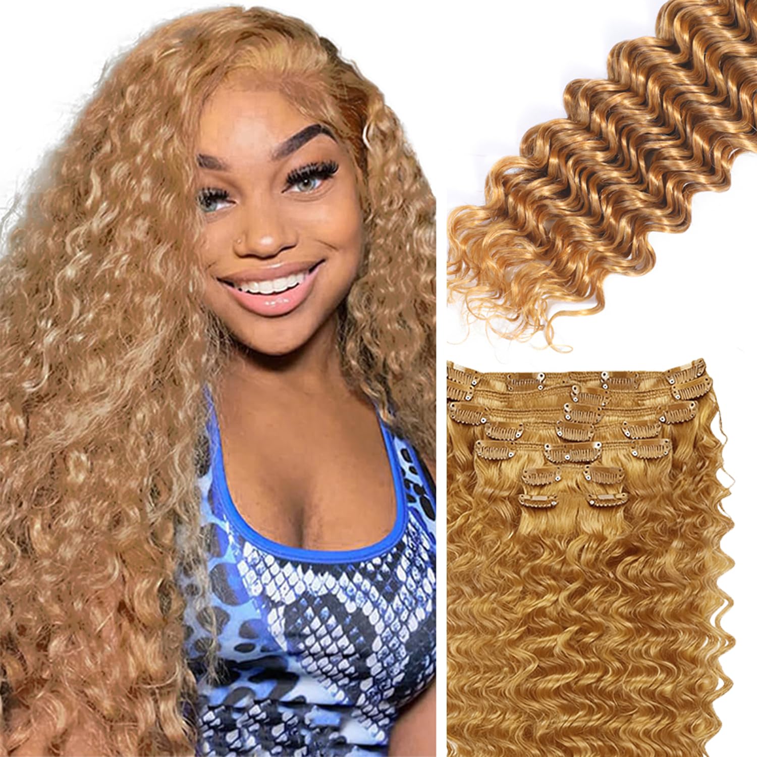 EXTENSIONES DE CABELLO CLIP-IN LAKAISA 20 PULGADAS RUBIO MIEL ONDAS PROFUNDAS 120G 7 PIEZAS - 1