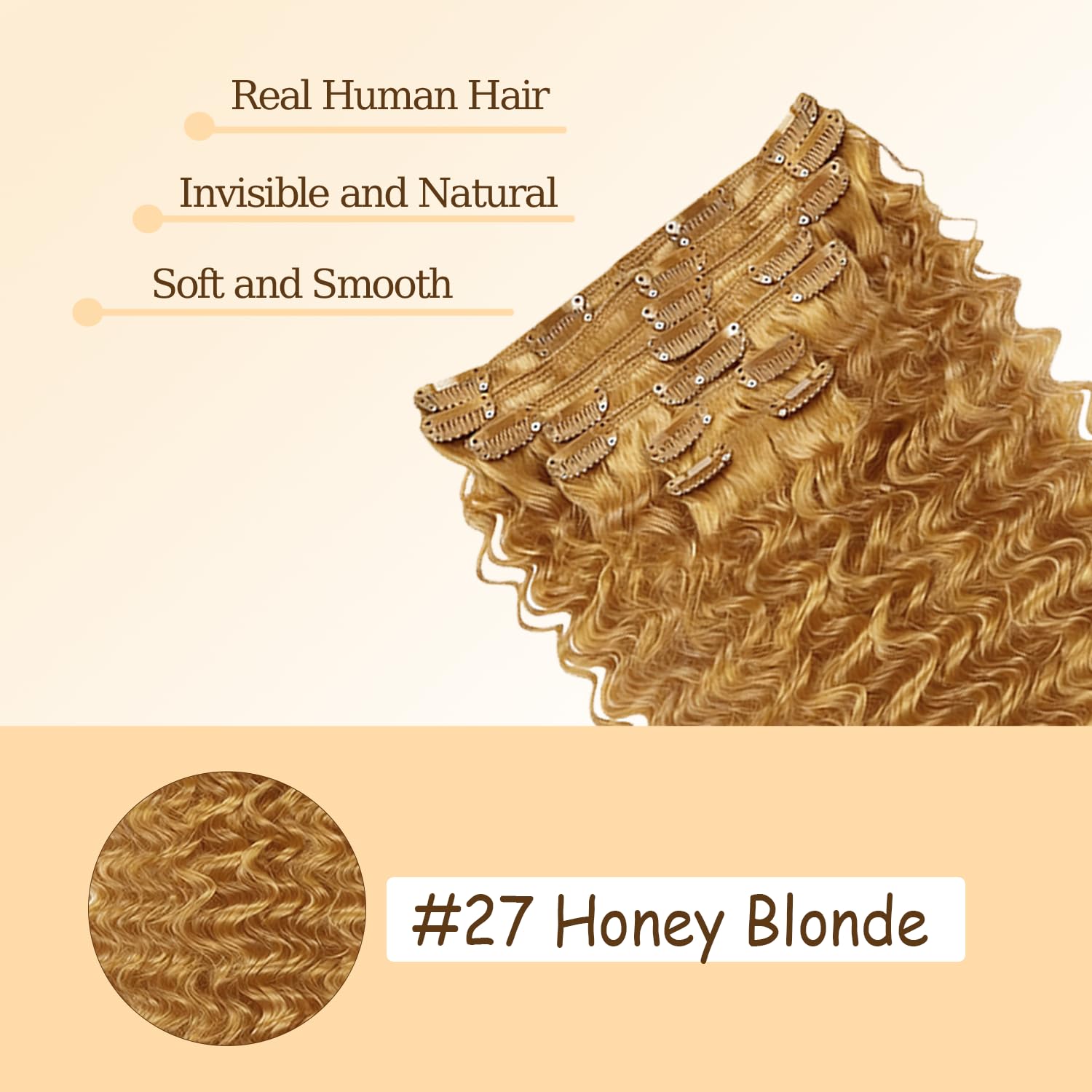 EXTENSIONES DE CABELLO CLIP-IN LAKAISA 20 PULGADAS RUBIO MIEL ONDAS PROFUNDAS 120G 7 PIEZAS - 4