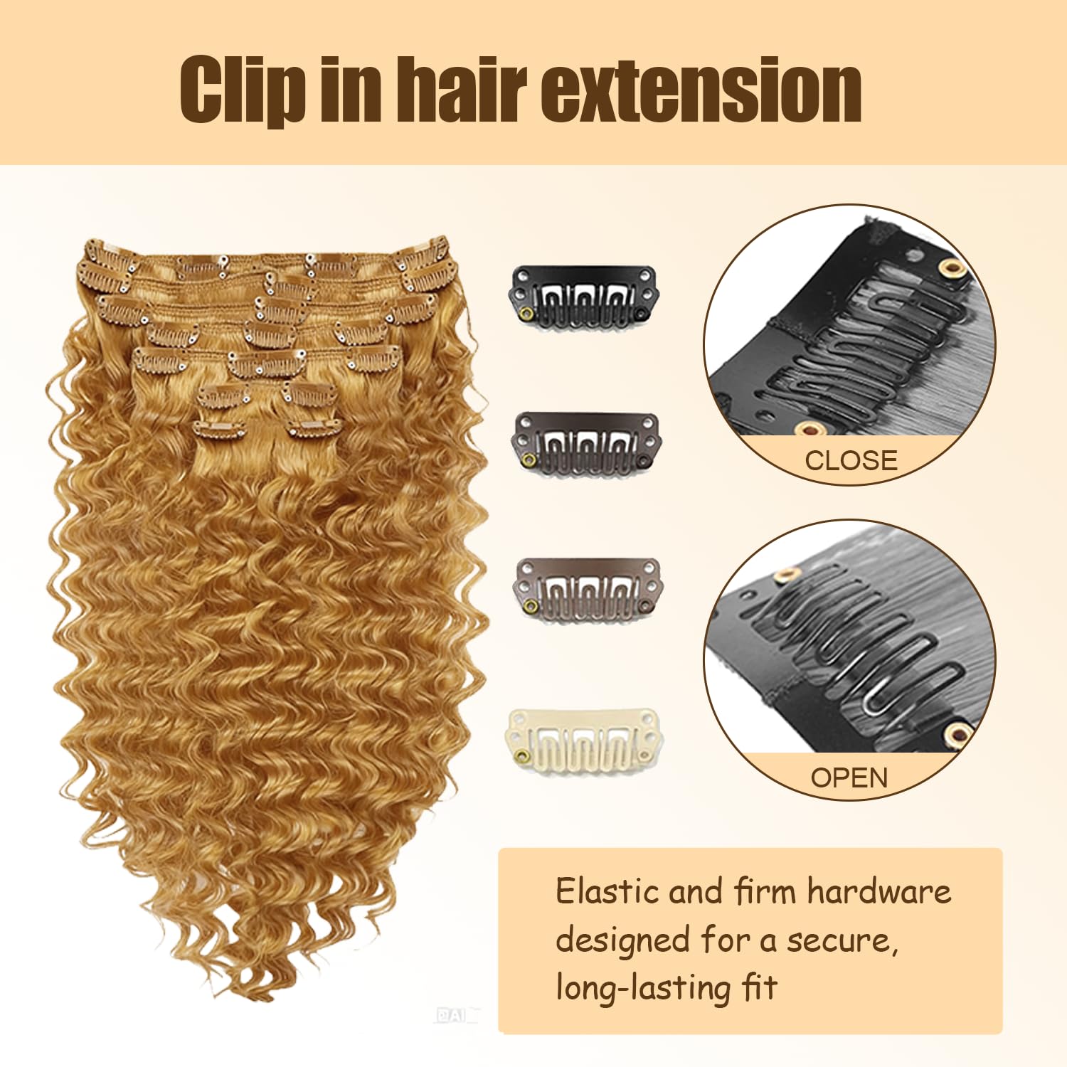 EXTENSIONES DE CABELLO CLIP-IN LAKAISA 20 PULGADAS RUBIO MIEL ONDAS PROFUNDAS 120G 7 PIEZAS - 5