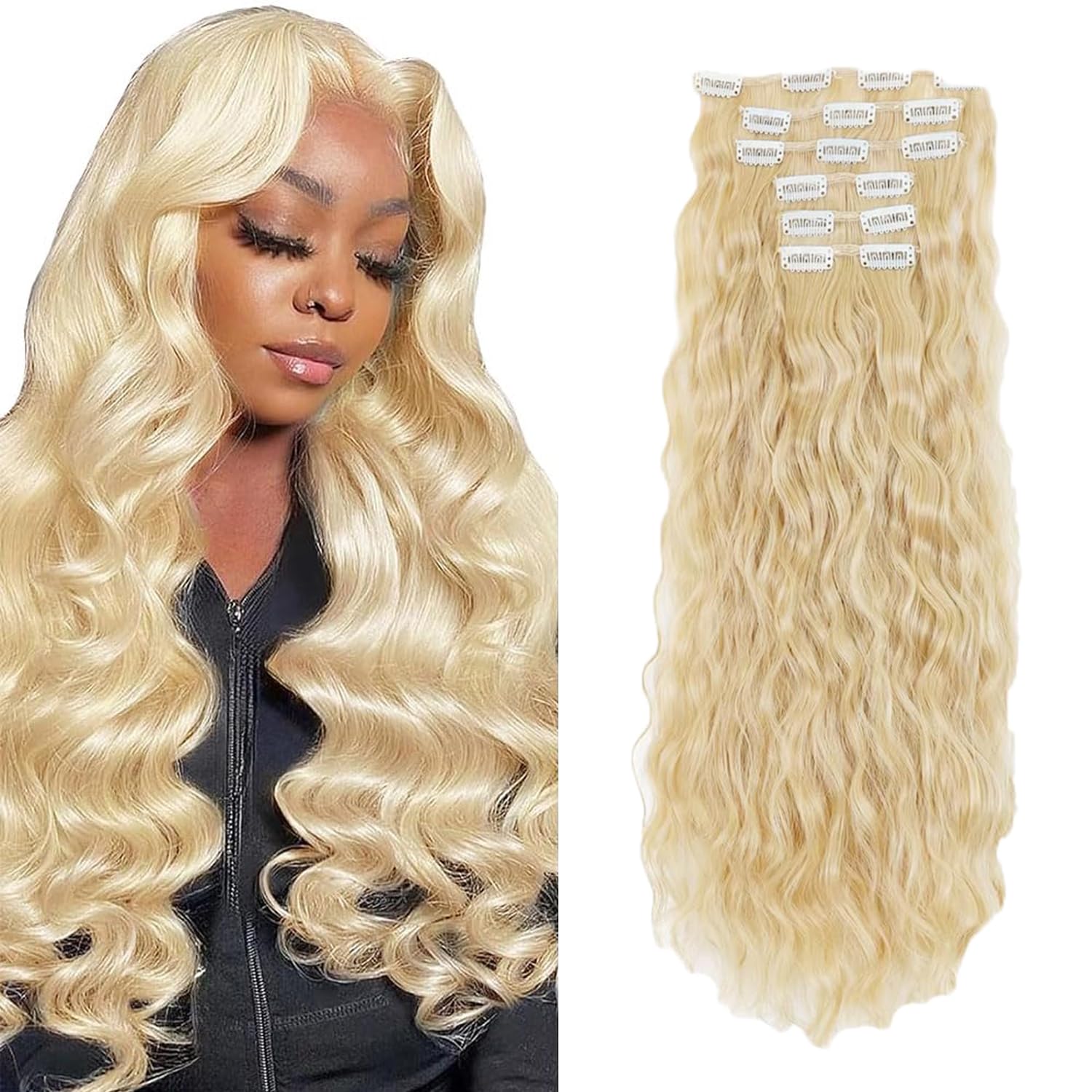EXTENSIONES DE CABELLO CLIP-IN LAKAISA #613 RUBIO ONDULADO 20 PULGADAS 120G 7 PIEZAS - 1