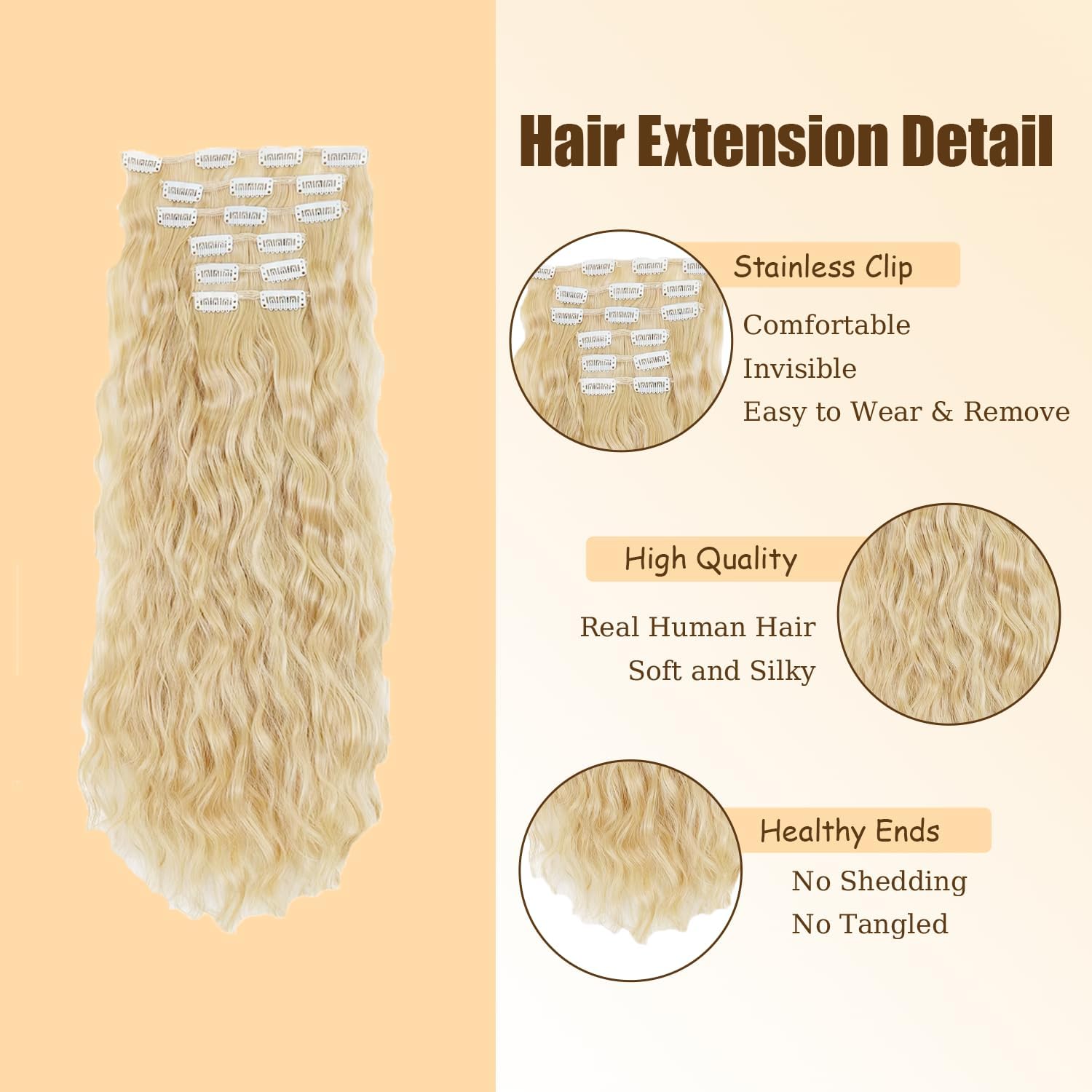 EXTENSIONES DE CABELLO CLIP-IN LAKAISA #613 RUBIO ONDULADO 20 PULGADAS 120G 7 PIEZAS - 3