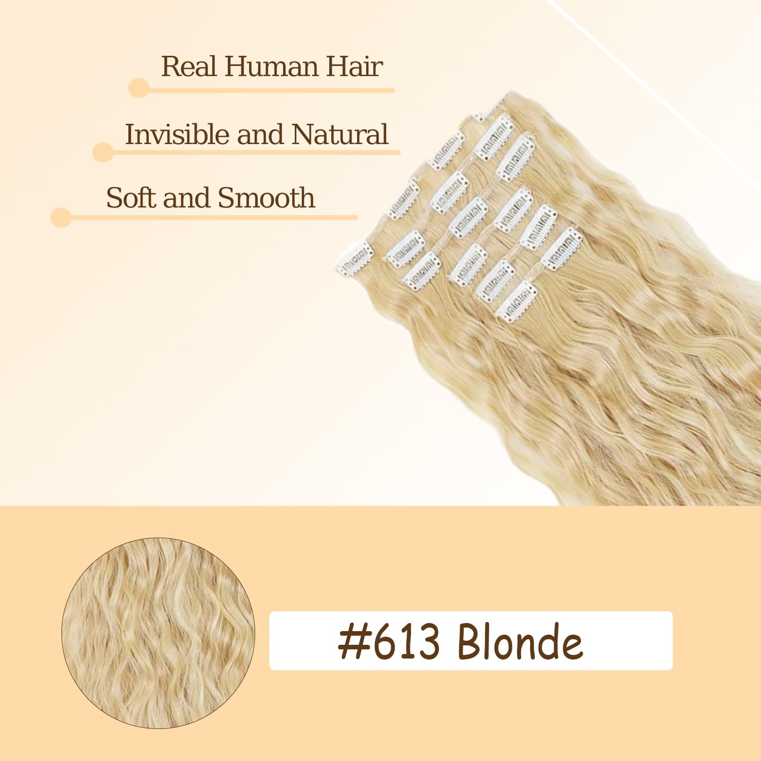 EXTENSIONES DE CABELLO CLIP-IN LAKAISA #613 RUBIO ONDULADO 20 PULGADAS 120G 7 PIEZAS - 5