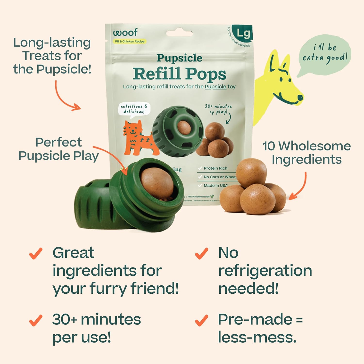 WOOF PUPSICLE CHICKEN REFILL POPS PREMIOS PARA PERROS TALLA GRANDE 7 UNIDADES 3 PACK - 3