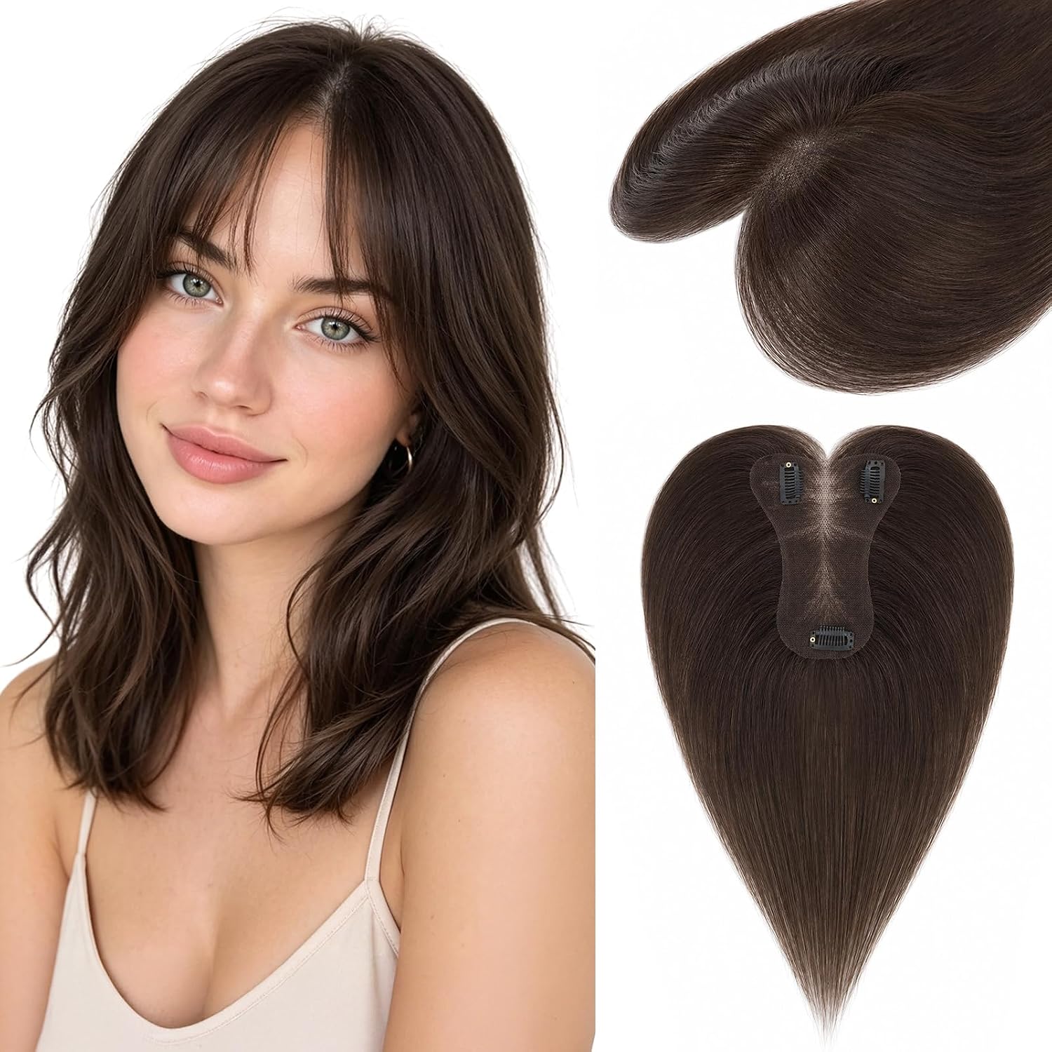 FLEQUILLO POSTIZO HAIRRO CABELLO HUMANO REAL MARRÓN OSCURO 10 PULGADAS 17G - 1