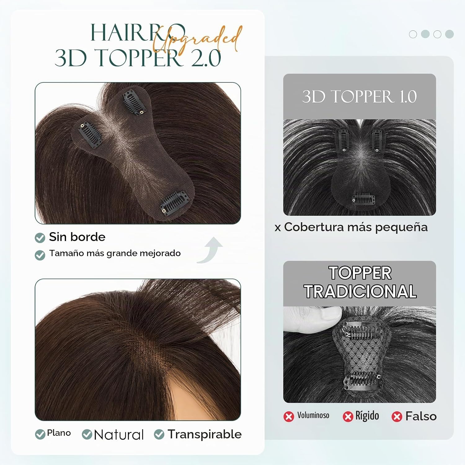 FLEQUILLO POSTIZO HAIRRO CABELLO HUMANO REAL MARRÓN OSCURO 10 PULGADAS 17G - 3