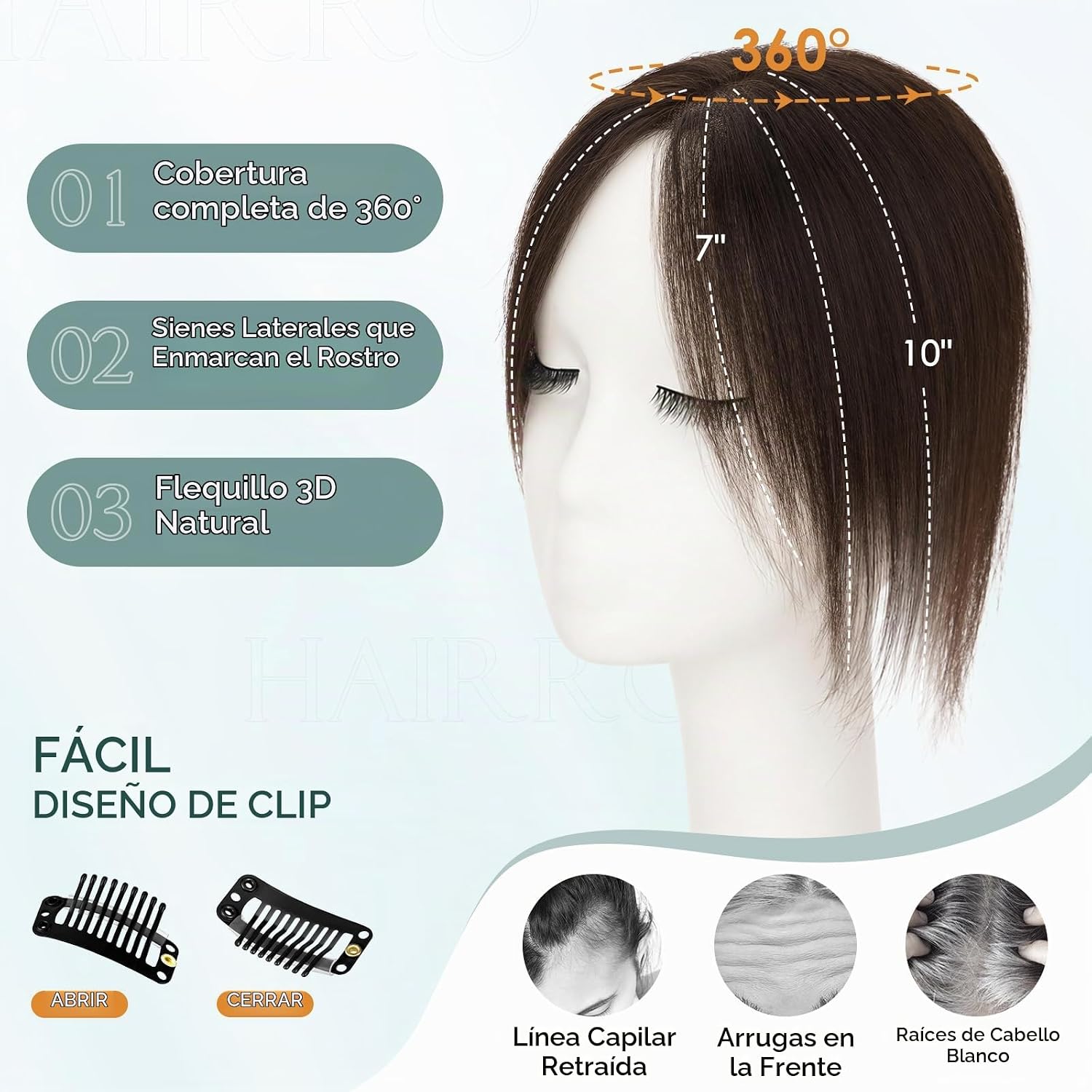 FLEQUILLO POSTIZO HAIRRO CABELLO HUMANO REAL MARRÓN OSCURO 10 PULGADAS 17G - 5