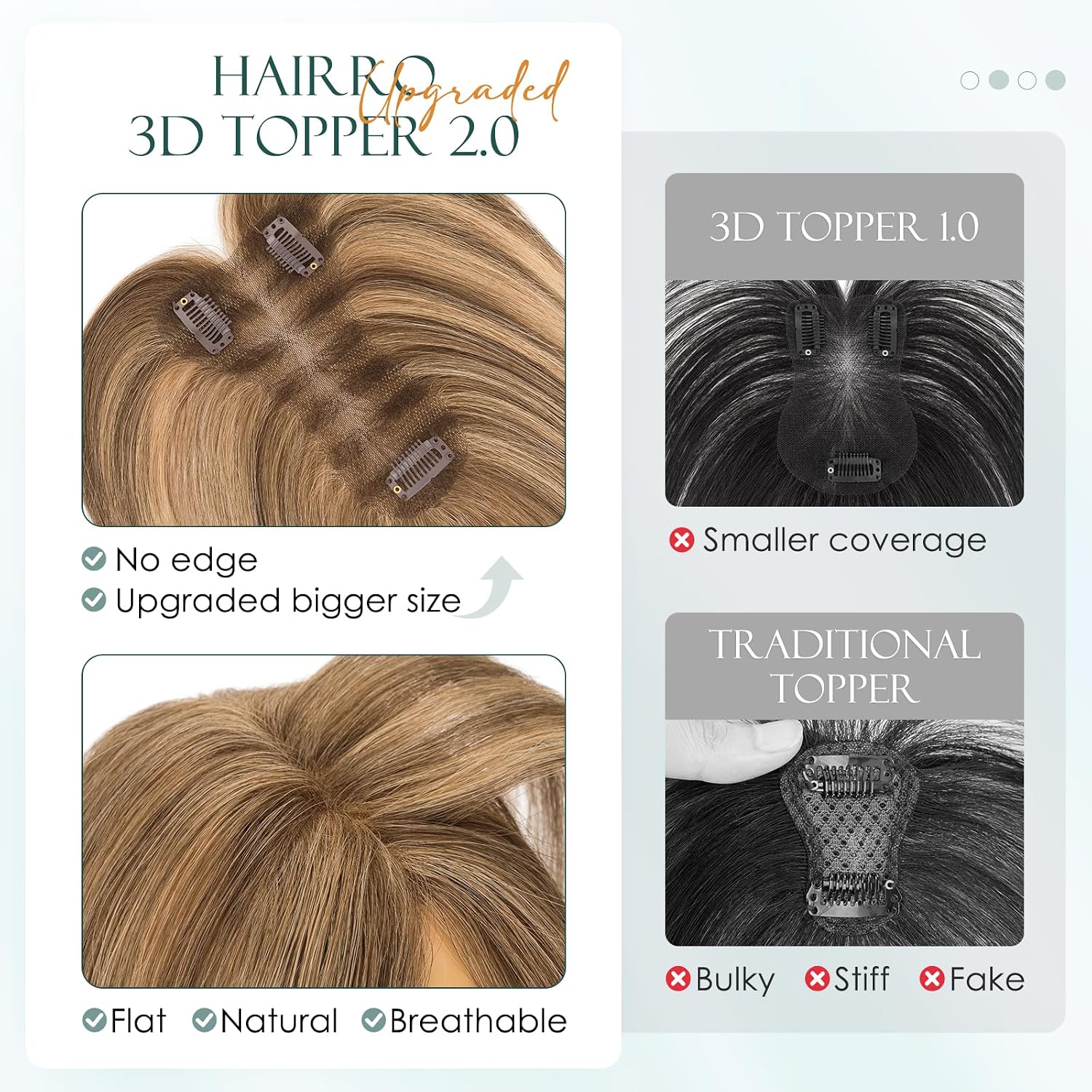 TOPPER DE CABELLO HUMANO HAIRRO CON FLEQUILLO LATERAL CLIP-IN 10 PULGADAS 17G CASTAÑO MEDIO CON RUBIO OSCURO - 3
