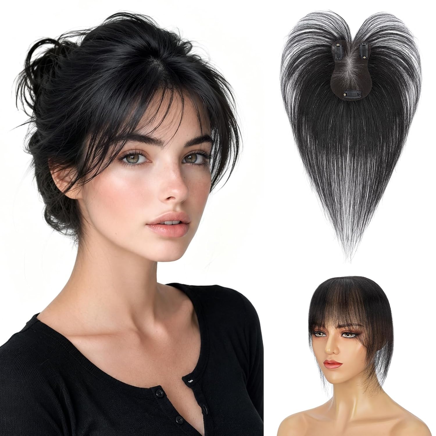 FLEQUILLO CLIP IN HAIRRO CABELLO HUMANO 14' NEGRO NATURAL #1B - 1