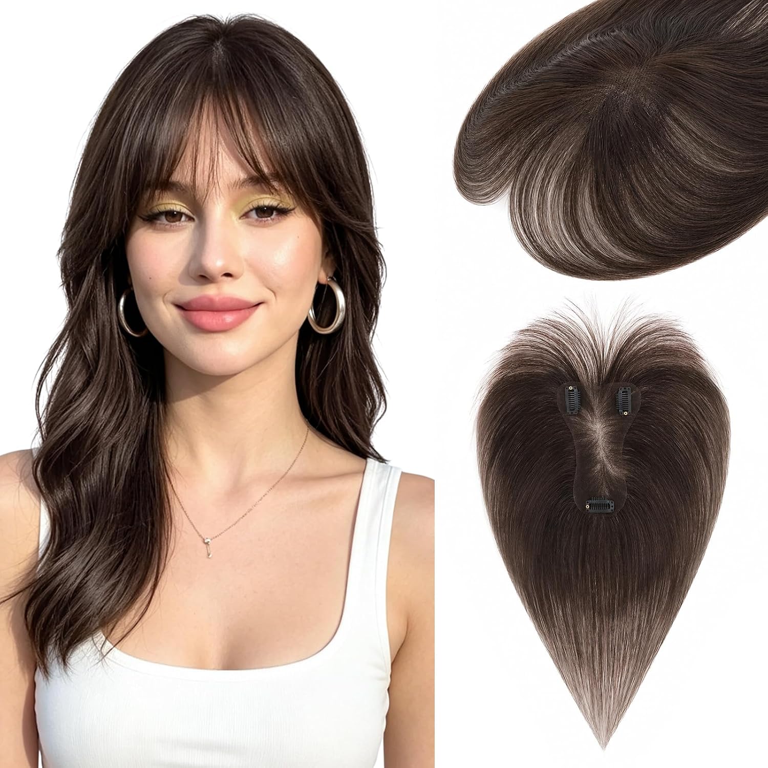 FLEQUILLO CLIP-IN HAIRRO CABELLO HUMANO REAL CASTAÑO OSCURO 10 PULGADAS 17G - 1