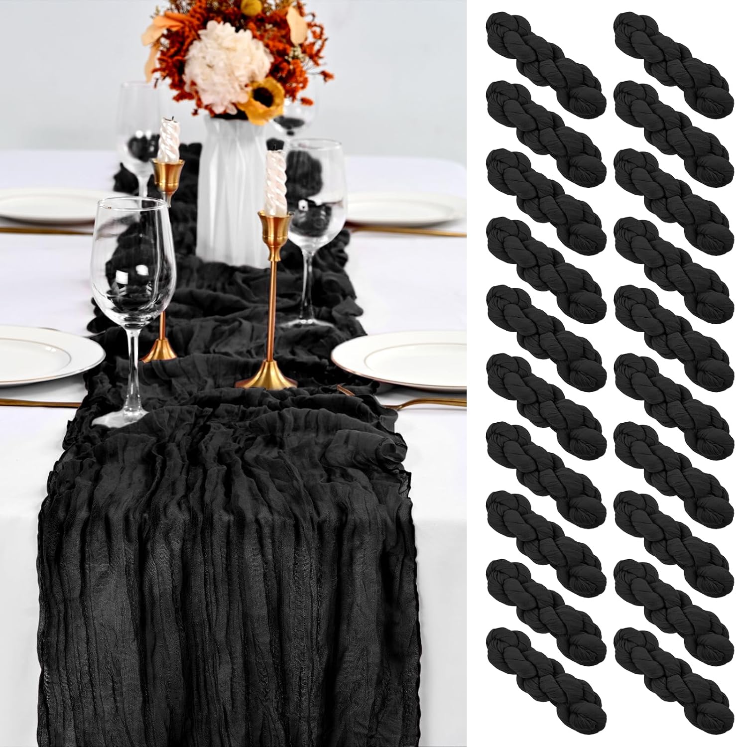CAMINO DE MESA CHEESECLOTH NEGRO 20 PIEZAS 300 CM - 1