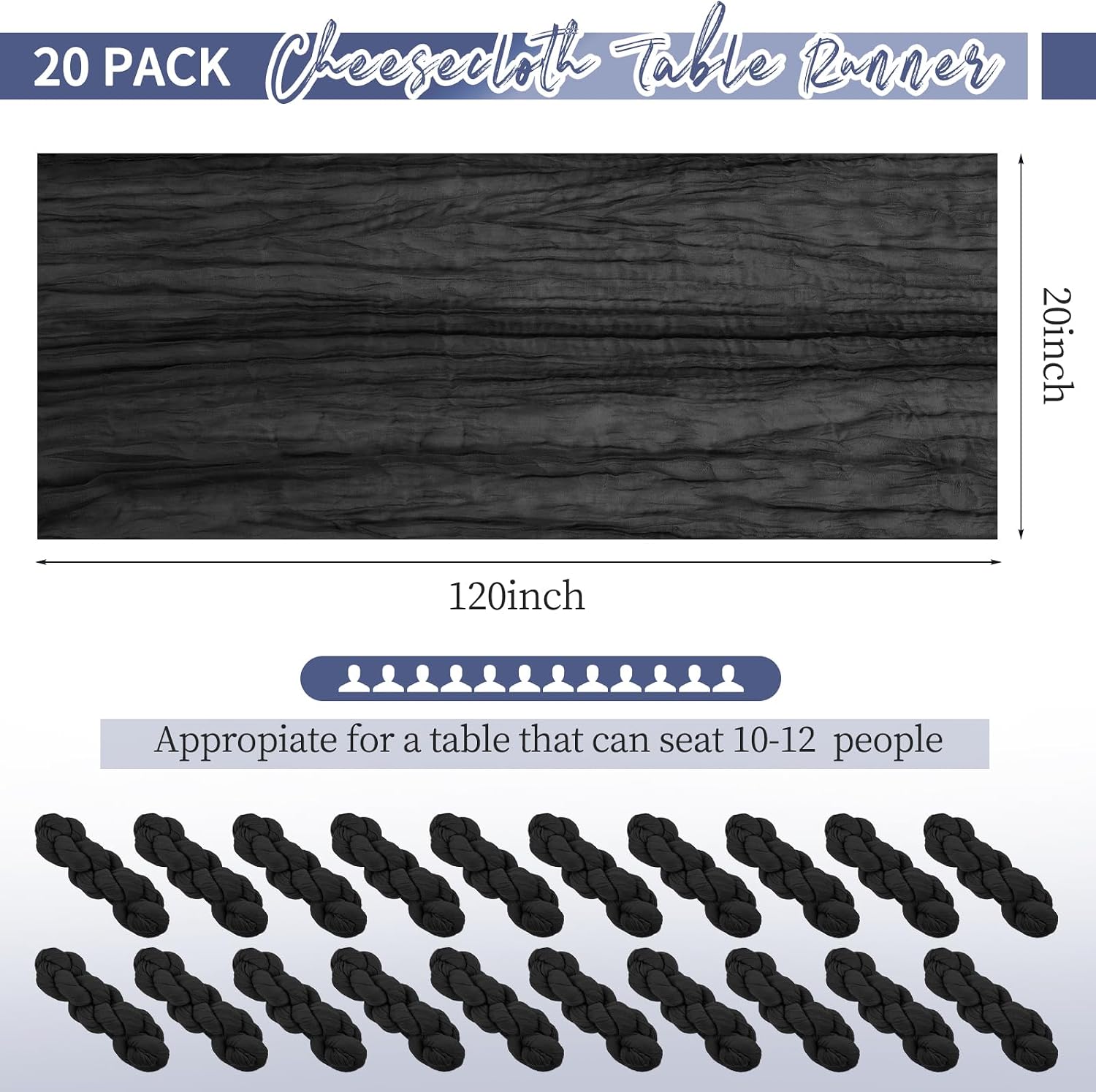 CAMINO DE MESA CHEESECLOTH NEGRO 20 PIEZAS 300 CM - 2