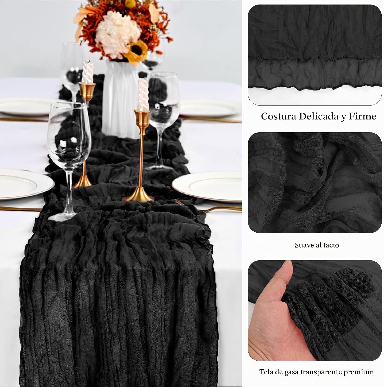 CAMINO DE MESA CHEESECLOTH NEGRO 20 PIEZAS 300 CM - 4