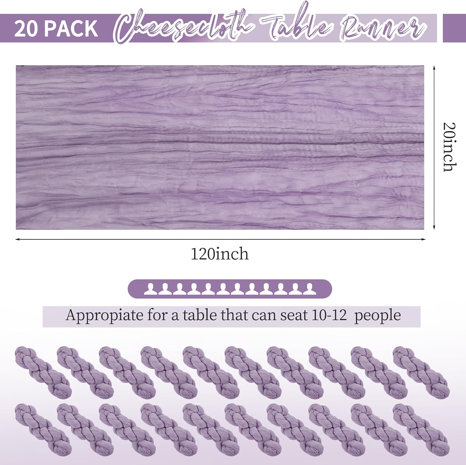 CAMINO DE MESA CHEESECLOTH LAVANDA 20 PIEZAS 50 X 300 CM - 2