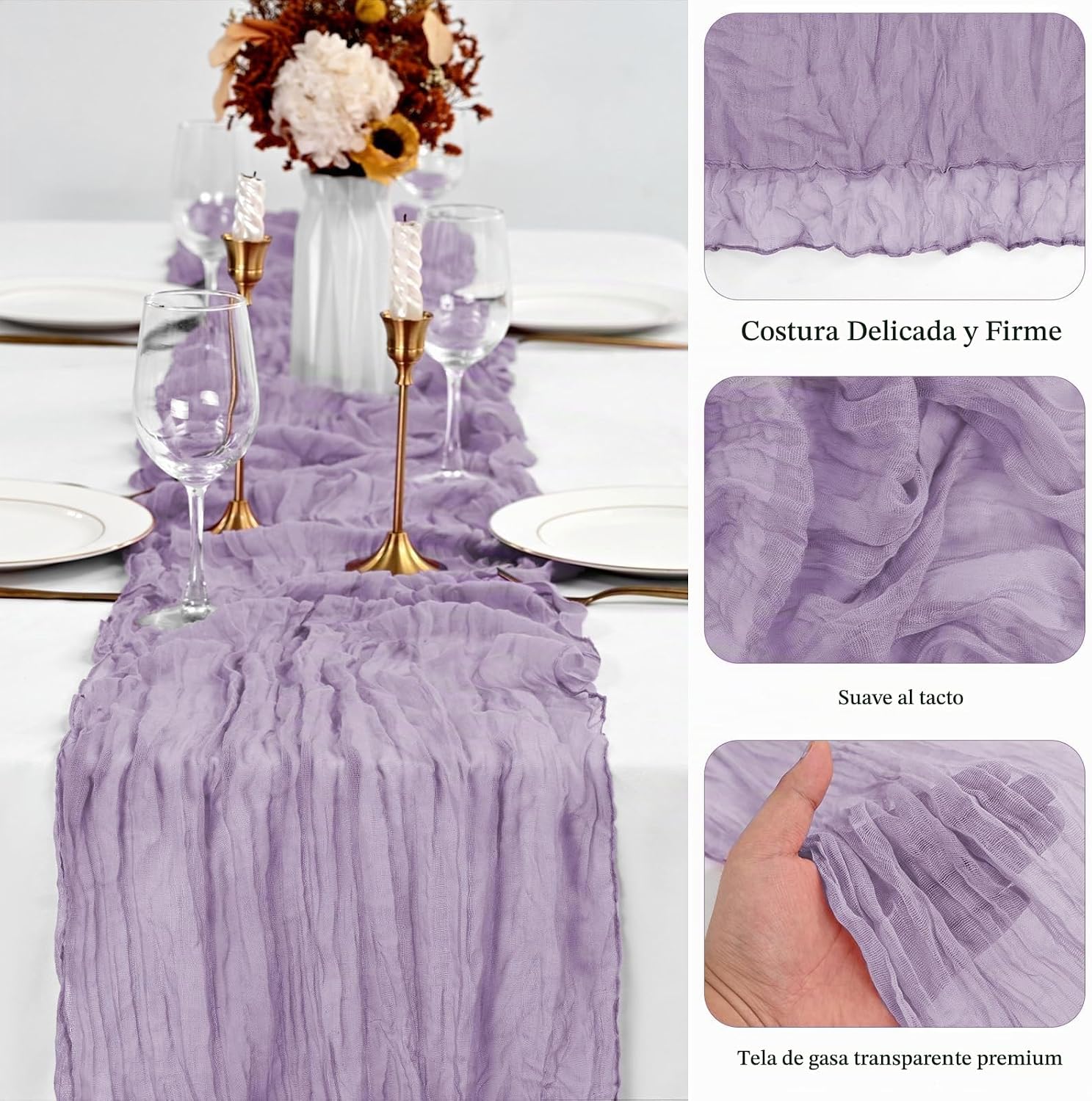 CAMINO DE MESA CHEESECLOTH LAVANDA 20 PIEZAS 50 X 300 CM - 5