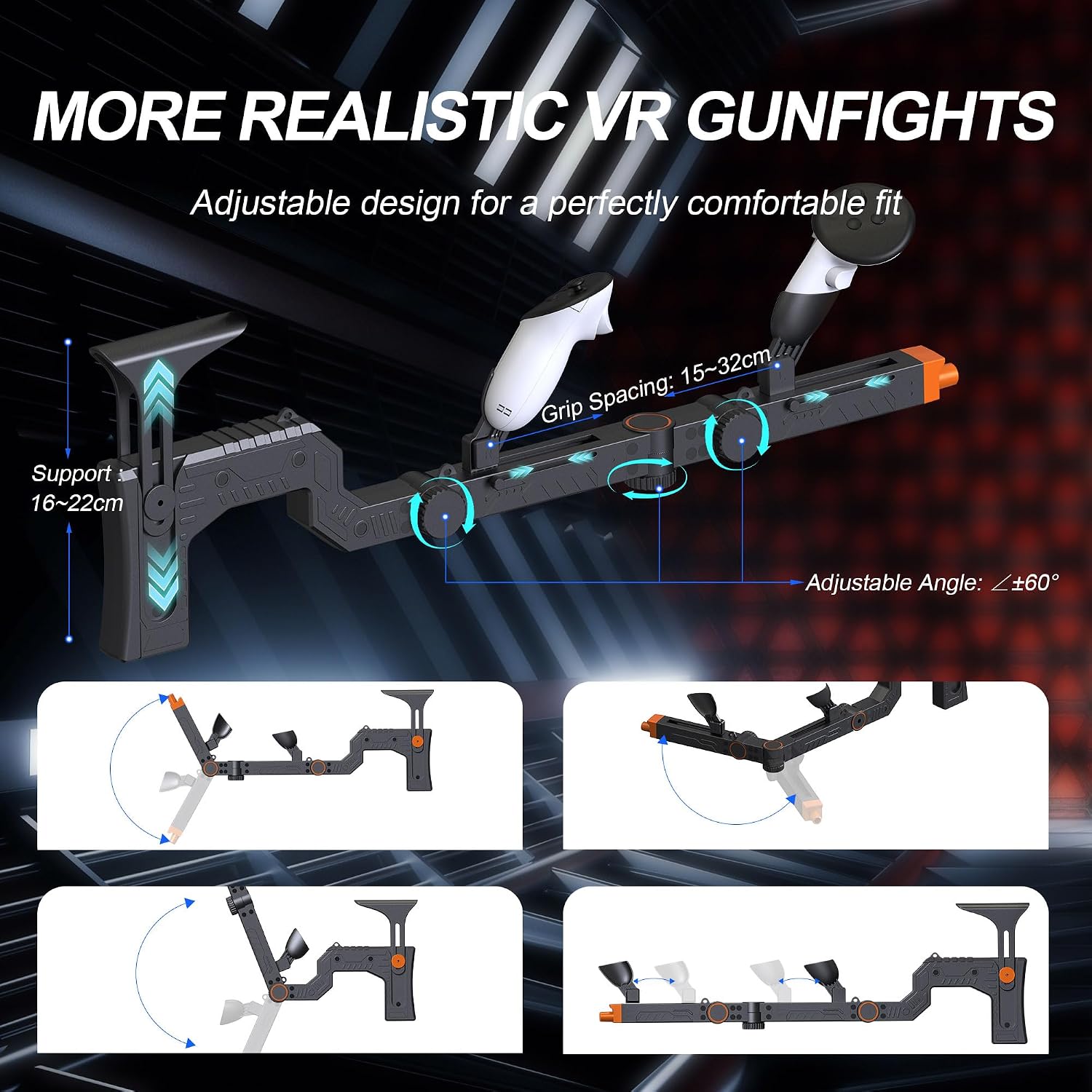 SOPORTE DE ARMA VR PARA META QUEST 3 Y QUEST 3S CON AJUSTE DE ÁNGULO DE PRECISIÓN - 3