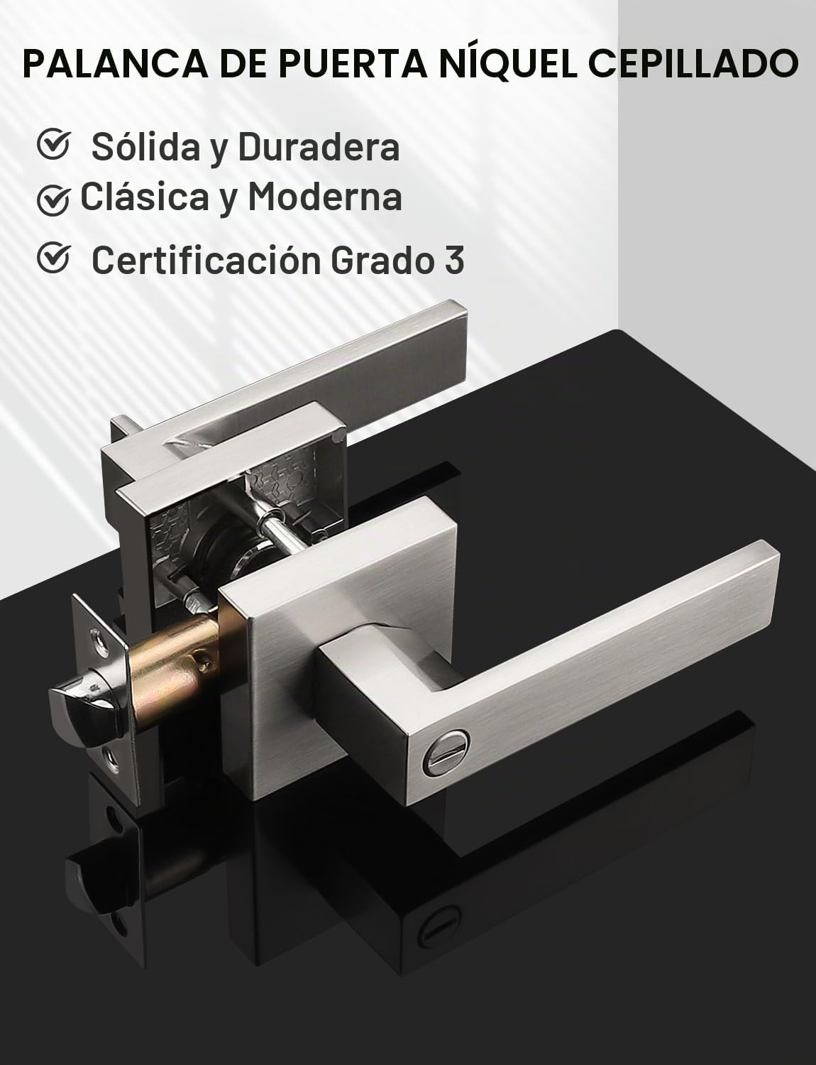 MANIJA PARA PUERTA CUADRADA TINEWA NÍQUEL SATINADO SIN LLAVE PACK 3 UNIDADES - 3