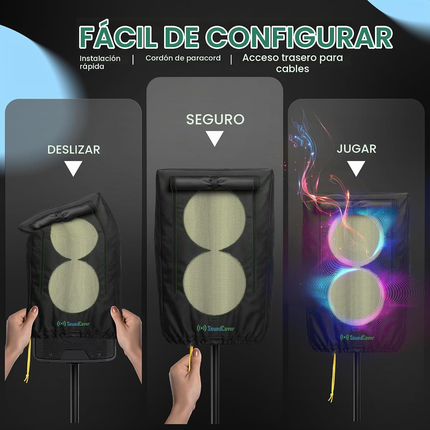 FUNDA PROTECTORA PARA PARLANTE PA/DJ DE 15 PULGADAS SOUNDCOVER 600D CON SOUNDFLAP - 3