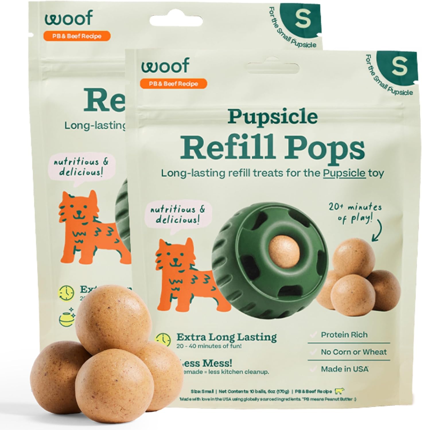 SNACK WOOF PUPSICLE REFILL POPS MANTEQUILLA DE MANÍ Y CARNE PEQUEÑO 2 PACK - 1