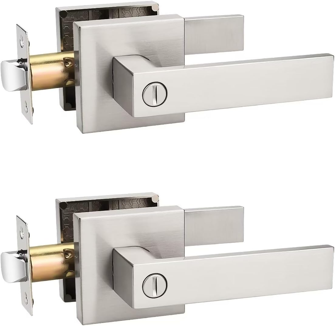 MANIJA PARA PUERTA INTERIOR TINEWA CUADRADA NÍQUEL SATINADO SIN LLAVE PACK 2 UNIDADES - 1