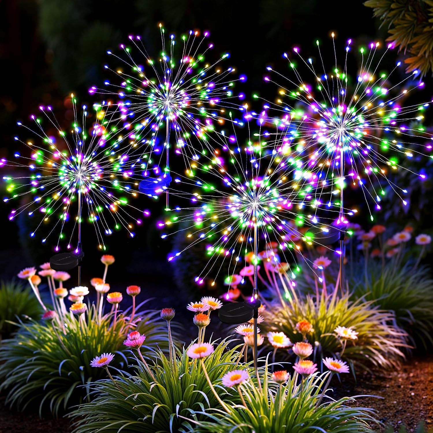 ESTACAS SOLARES PARA JARDÍN SUNCKET 4 PIEZAS LUZ MULTICOLOR FUEGOS ARTIFICIALES - 1