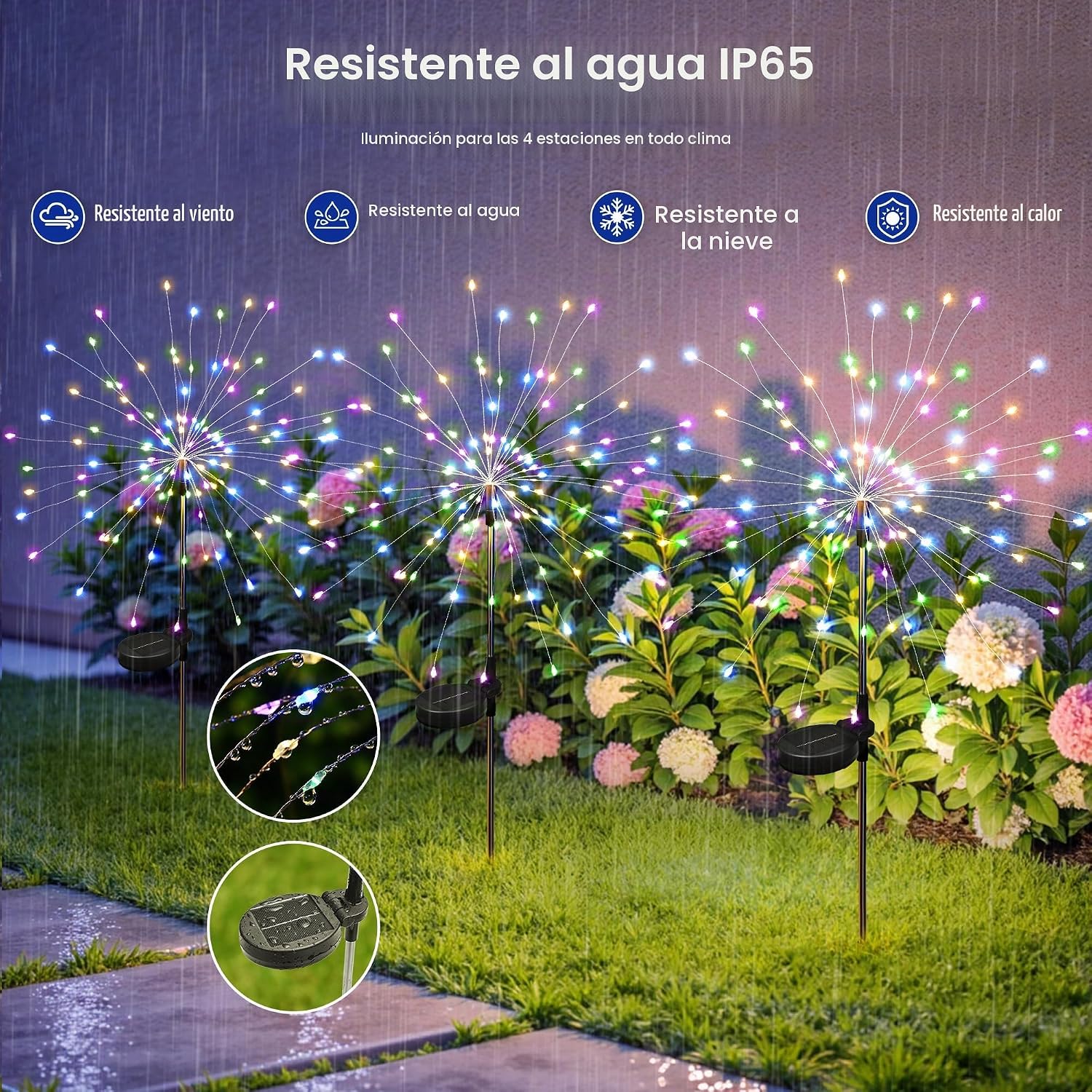 ESTACAS SOLARES PARA JARDÍN SUNCKET 4 PIEZAS LUZ MULTICOLOR FUEGOS ARTIFICIALES - 4