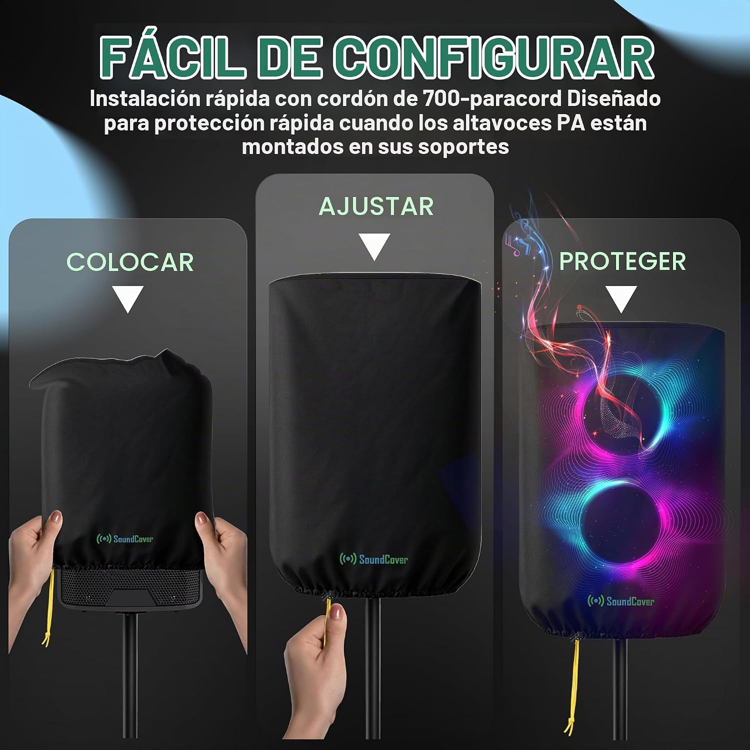 FUNDA PROTECTORA PARA PARLANTE PA/DJ DE 15 PULGADAS 600D SOUNDCOVER NEGRO - 3