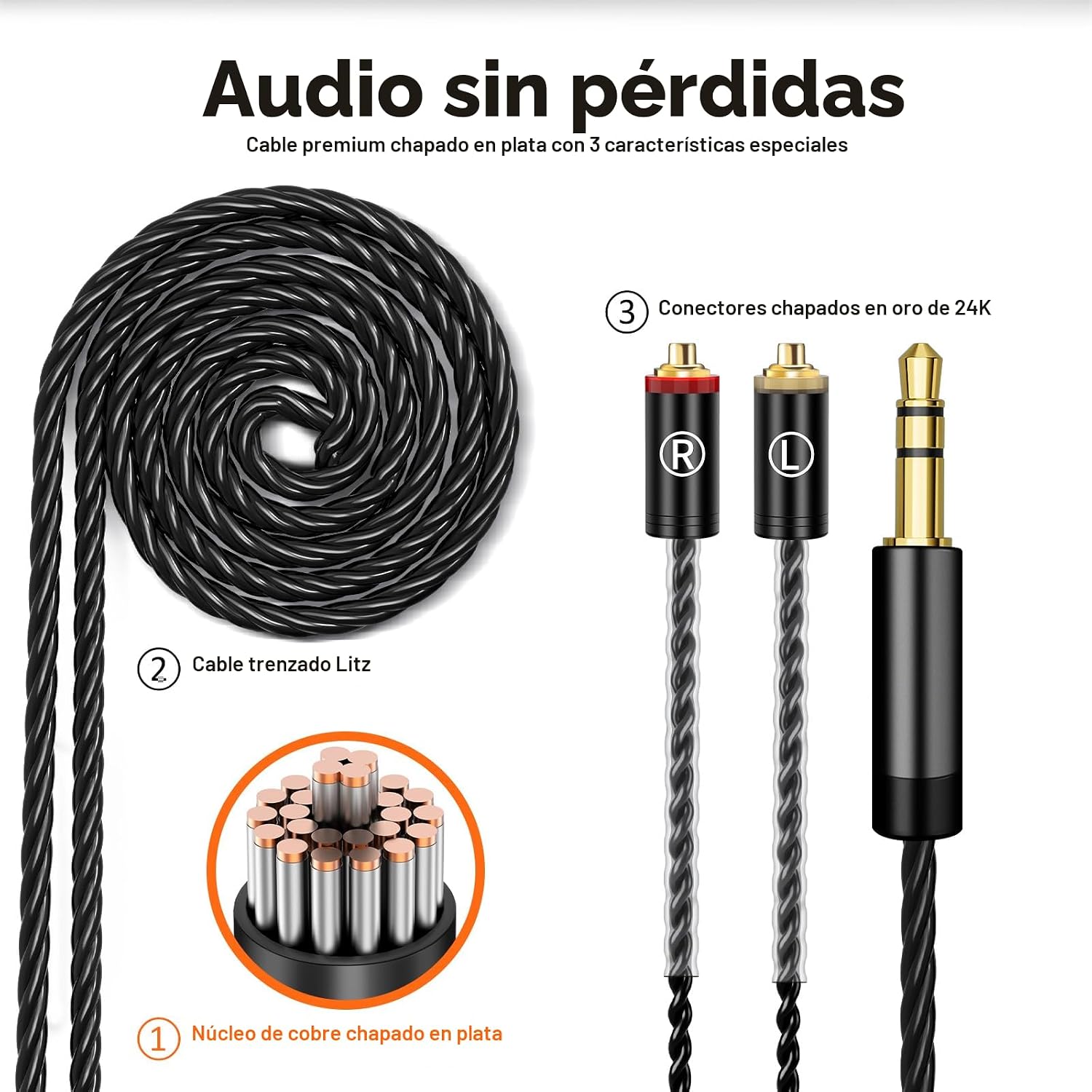 AUDÍFONOS IN-EAR AUDIOVANCE VIBES 202 HIFI CON CABLE PLATEADO - 4