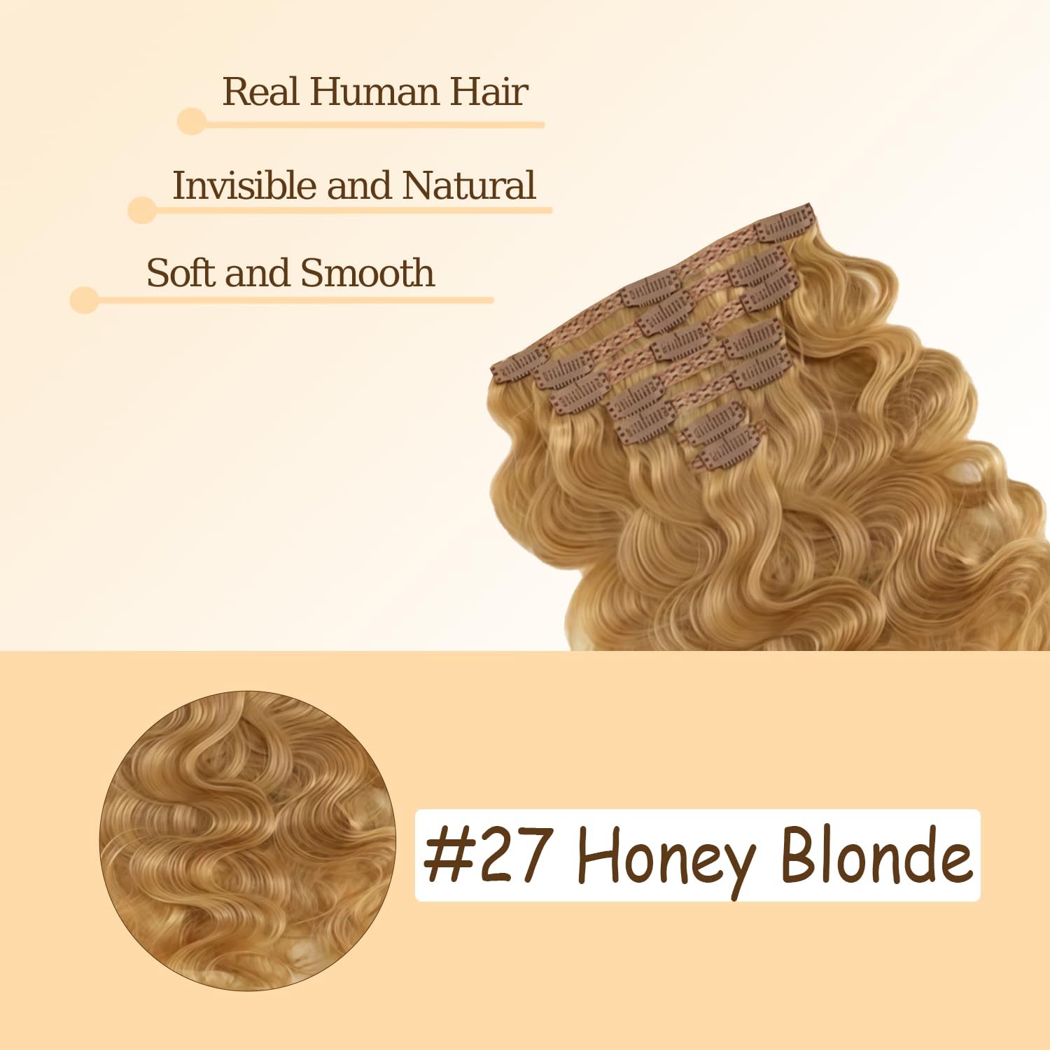 EXTENSIONES DE CABELLO CLIP-IN LAKAISA 16 PULGADAS RUBIO MIEL 120G 7 PIEZAS - 5