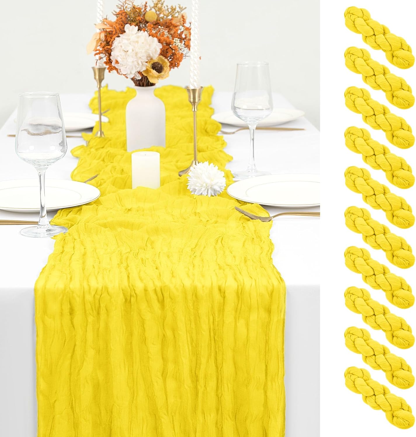CAMINO DE MESA ABKLESACH AMARILLO GASA 10 PIEZAS 120 X 50 CM - 1