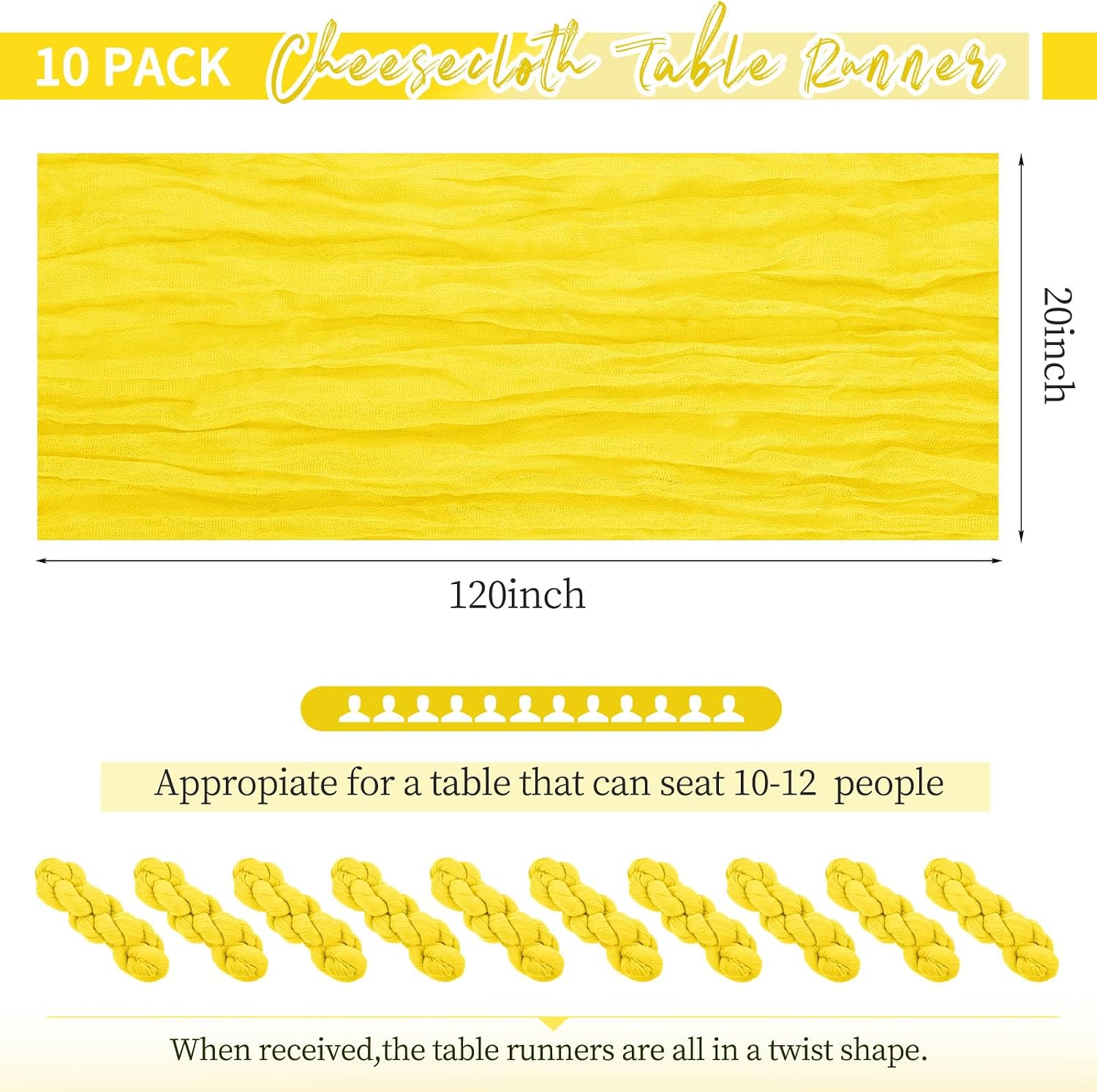 CAMINO DE MESA ABKLESACH AMARILLO GASA 10 PIEZAS 120 X 50 CM - 2
