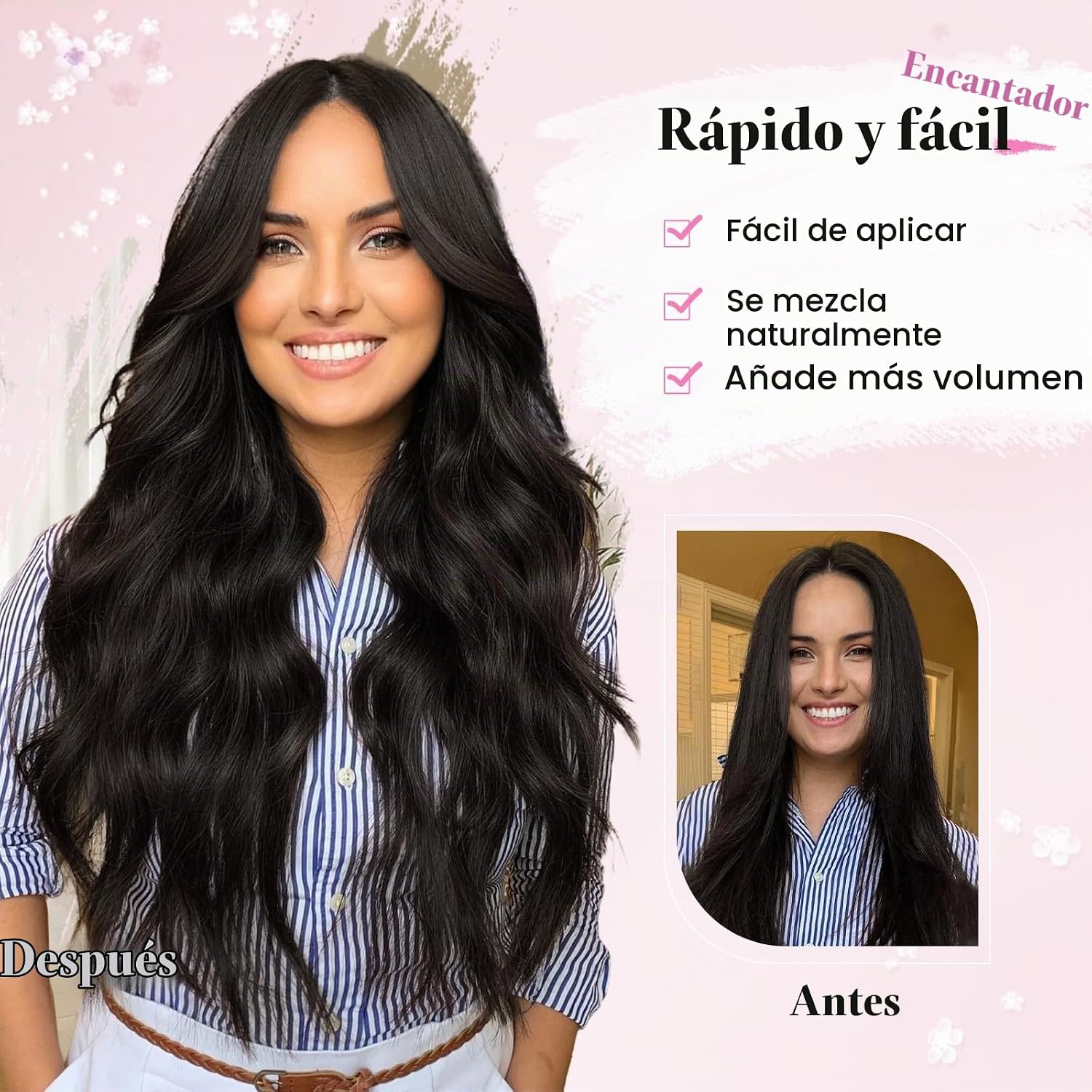 EXTENSIONES DE CABELLO CLIP-IN VERNA 8 PIEZAS 16 PULGADAS CASTAÑO OSCURO ONDULADO - 5