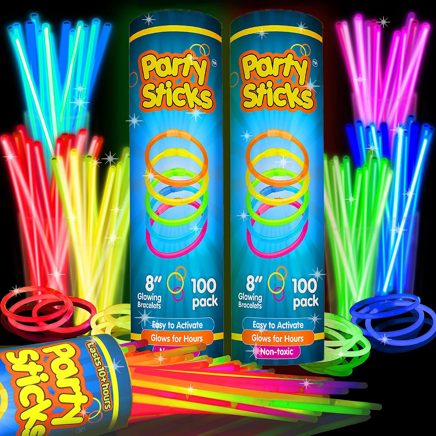 PULSERAS LUMINOSAS PARTYSTICKS 200 UNIDADES 8 PULGADAS CON CONECTORES - 1