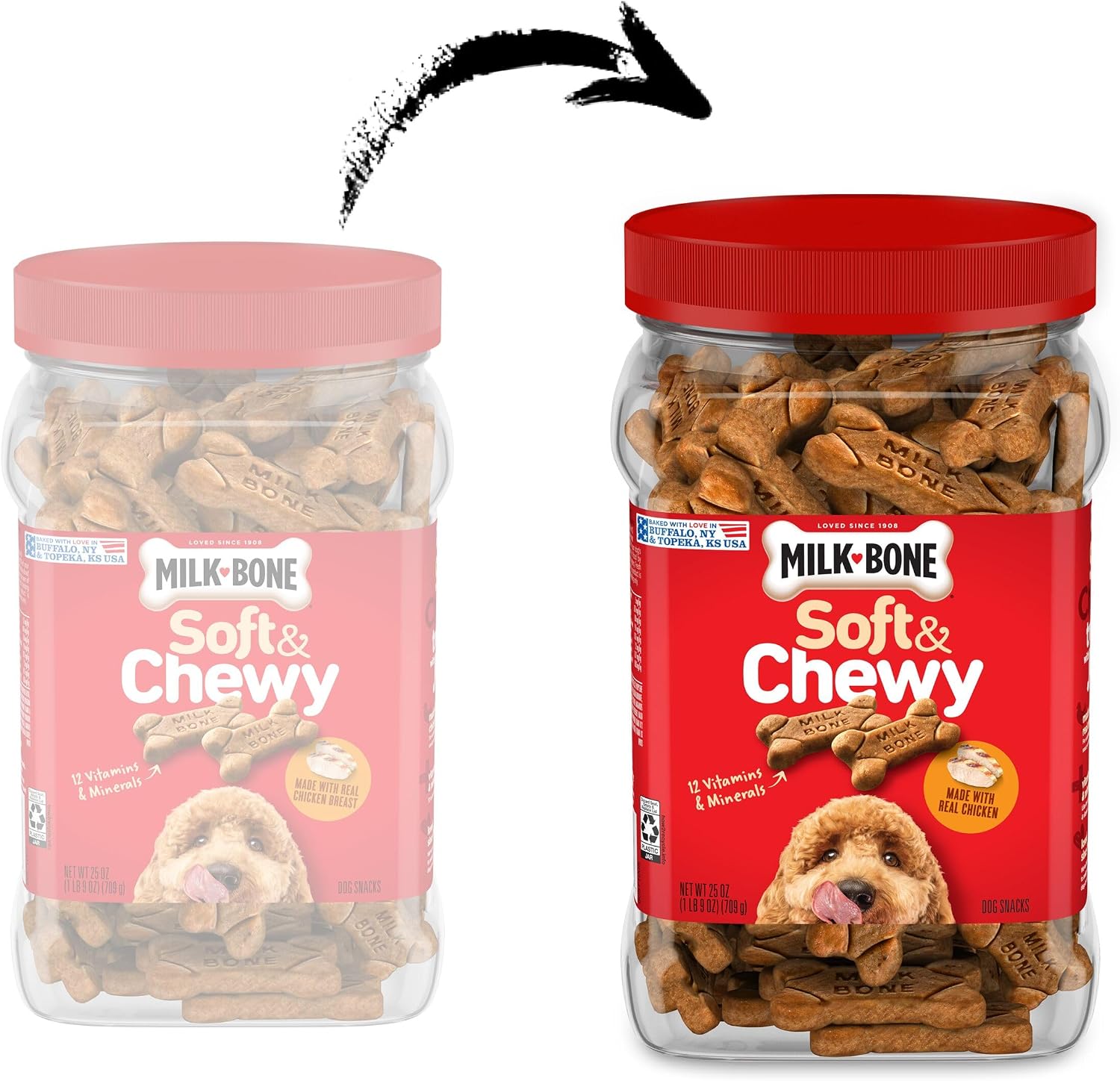 PREMIOS PARA PERROS MILK-BONE SOFT Y CHEWY SABOR POLLO, LATA 25 OZ - 2