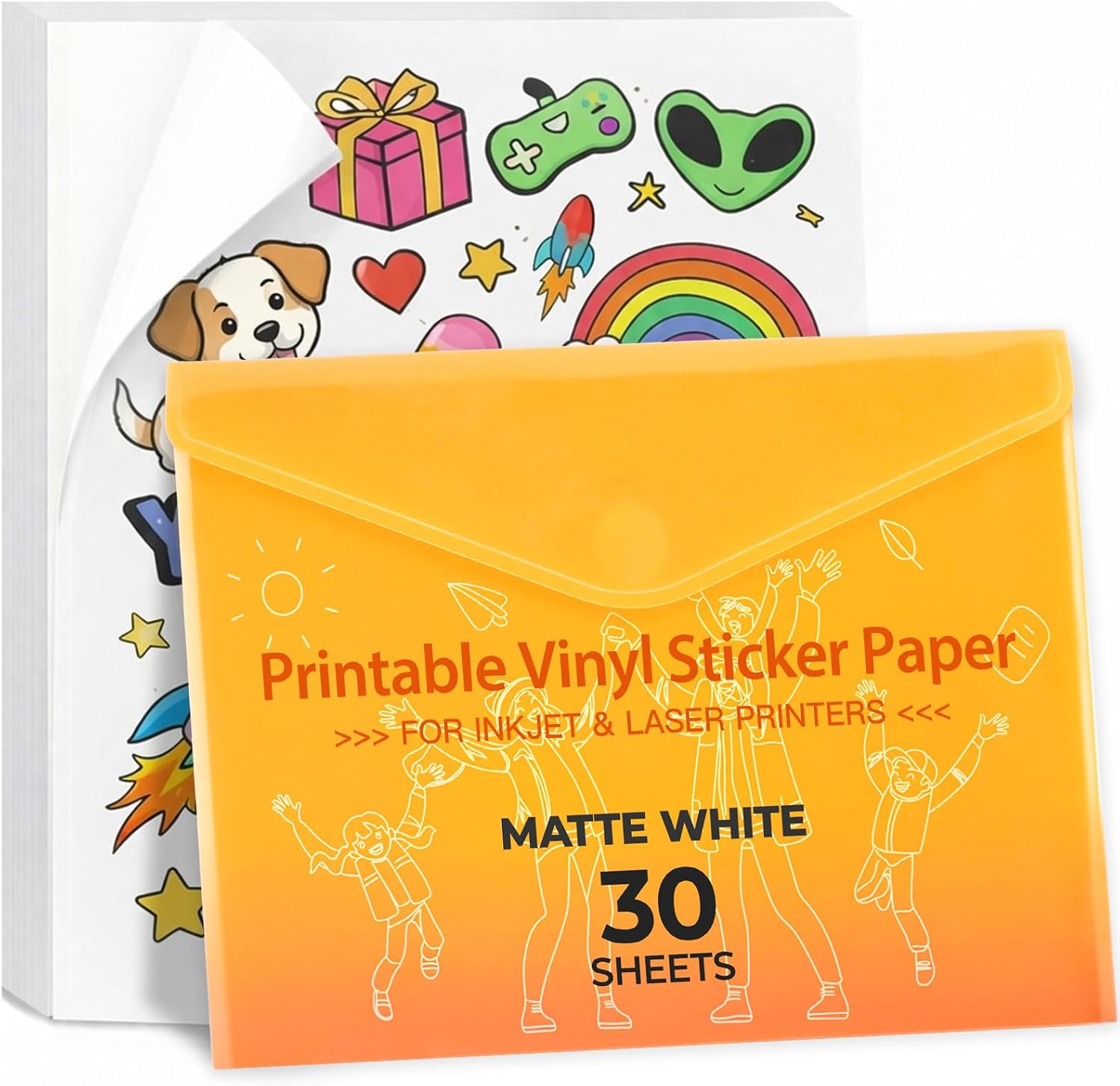 PAPEL ADHESIVO IMPRIMIBLE JANDJPACKAGING VINILO MATE BLANCO 8.5X11 PULGADAS - 1