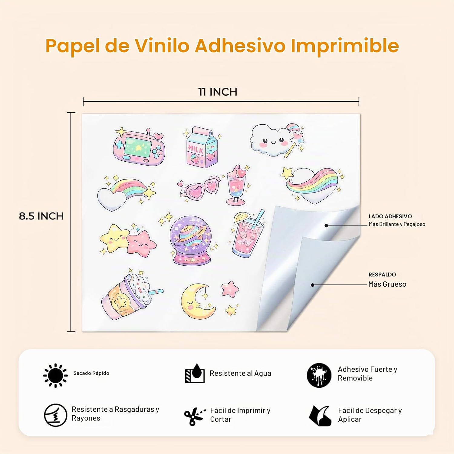 PAPEL ADHESIVO IMPRIMIBLE JANDJPACKAGING VINILO MATE BLANCO 8.5X11 PULGADAS - 2