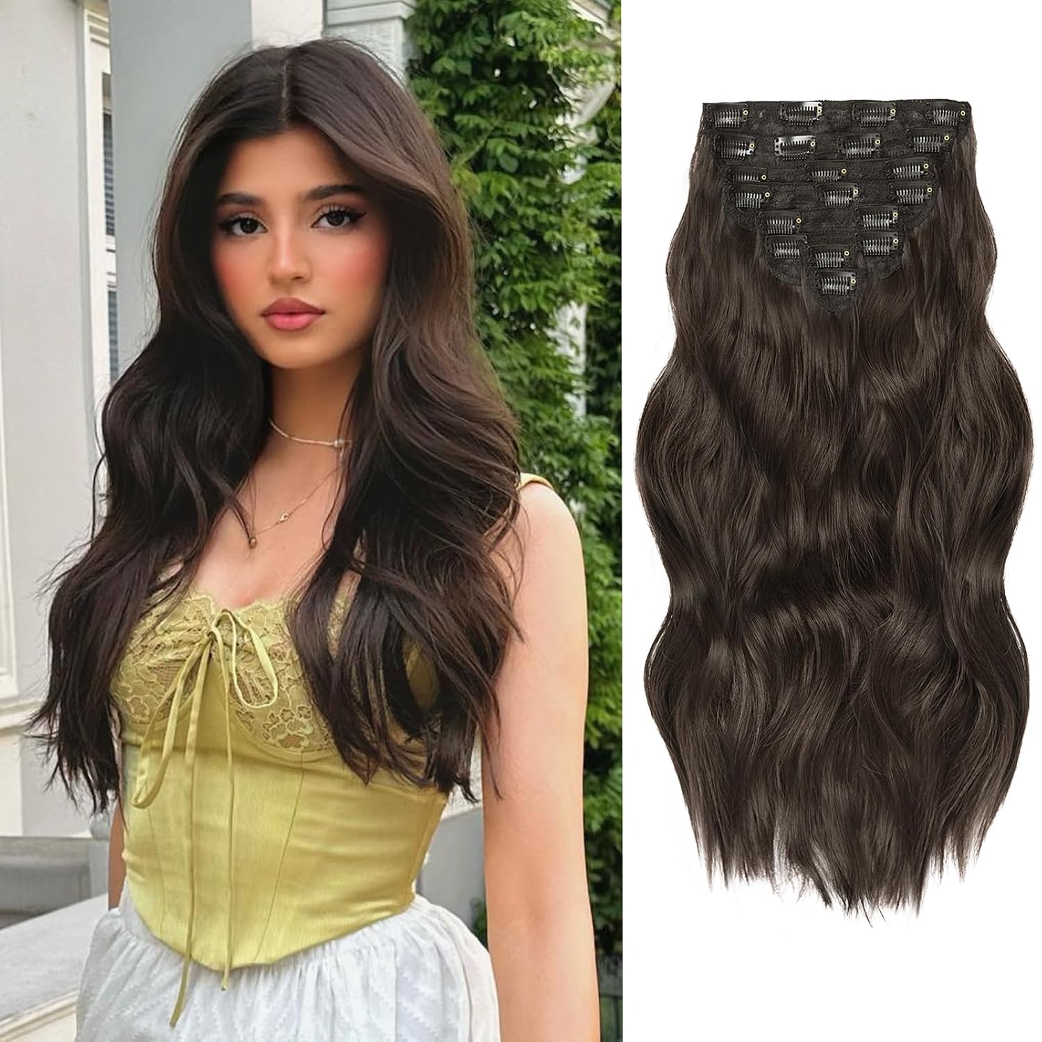 EXTENSIONES DE CABELLO CLIP IN ONDULADO MARRÓN OSCURO 20 PULGADAS 8 PIEZAS VERNA - 1