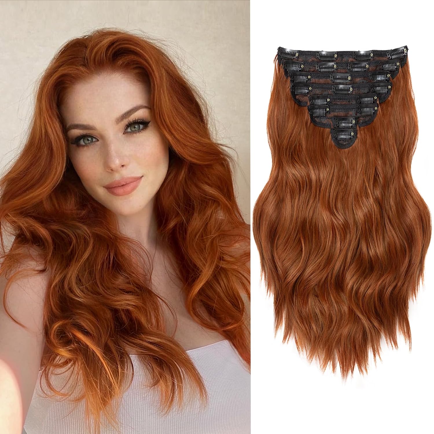 EXTENSIONES DE CABELLO CLIP IN ONDULADAS COBRE 16 PULGADAS 8 PIEZAS VERNA - 1